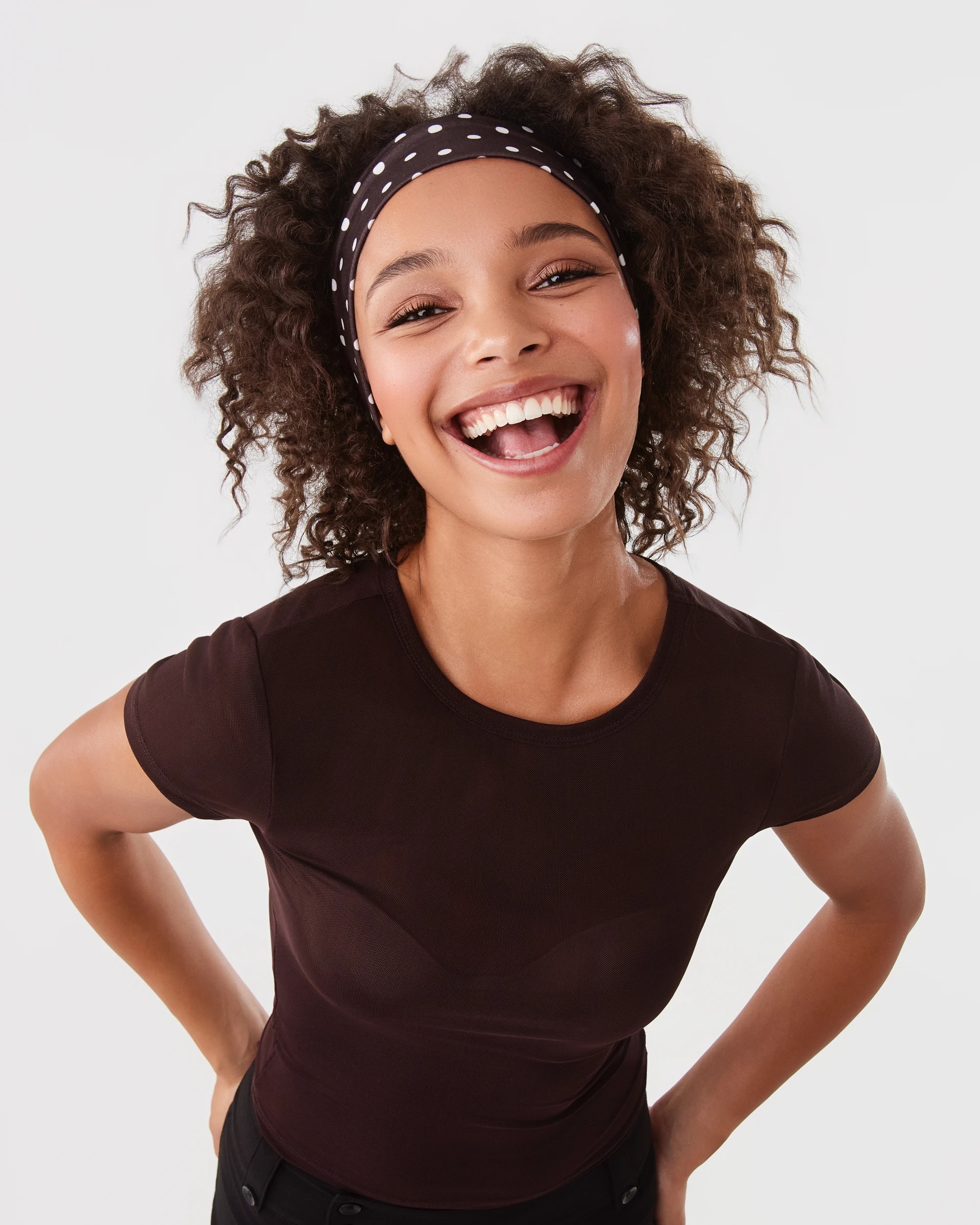 6 Polka Dots Stretch Headband - Brown, 6 of 7