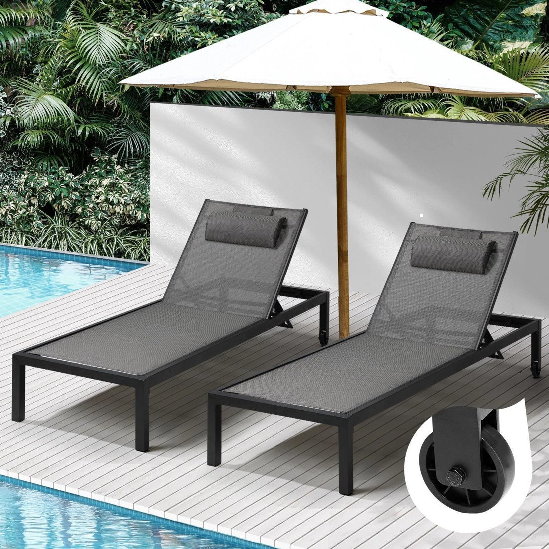2 Livsip 2x Outdoor Sun Lounger Aluminium Day Bed
 - Black, 2 of 8