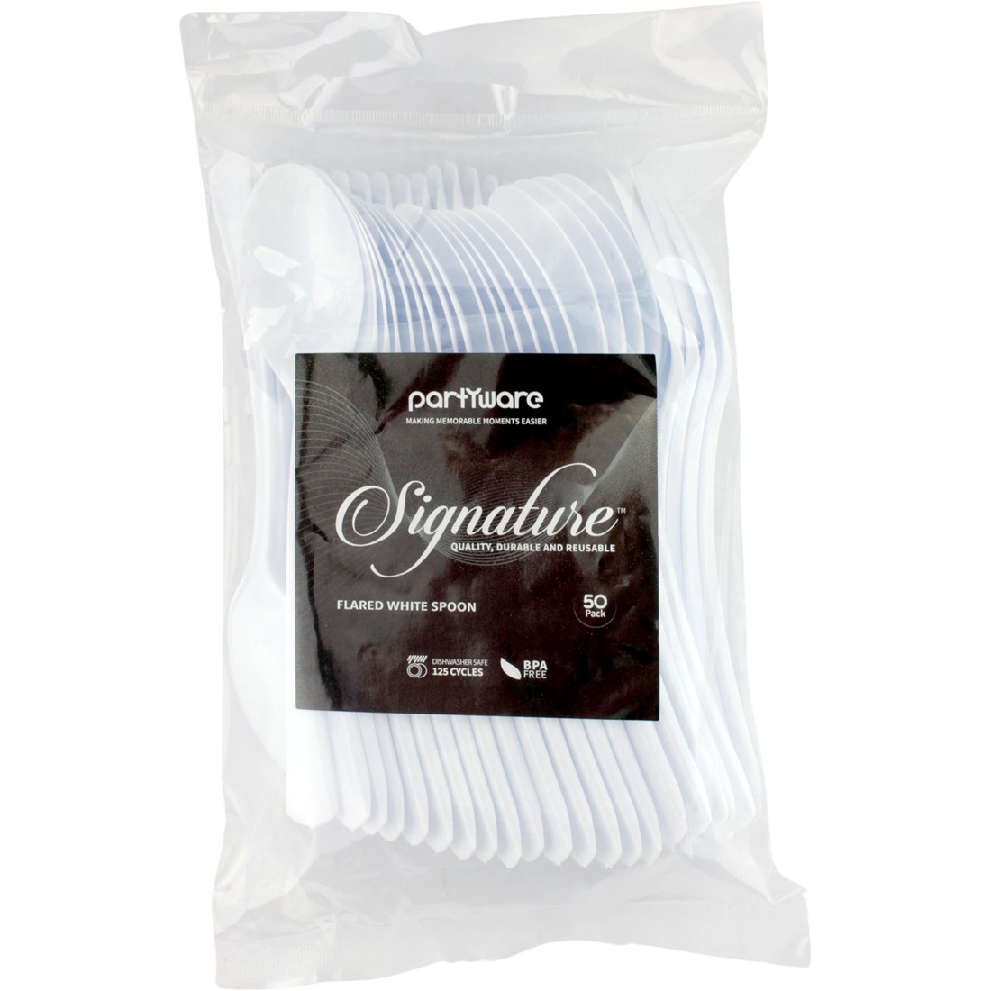 2 Partyware White Flair Reusable Plastic Spoons (Pack of 50), 2 of 2