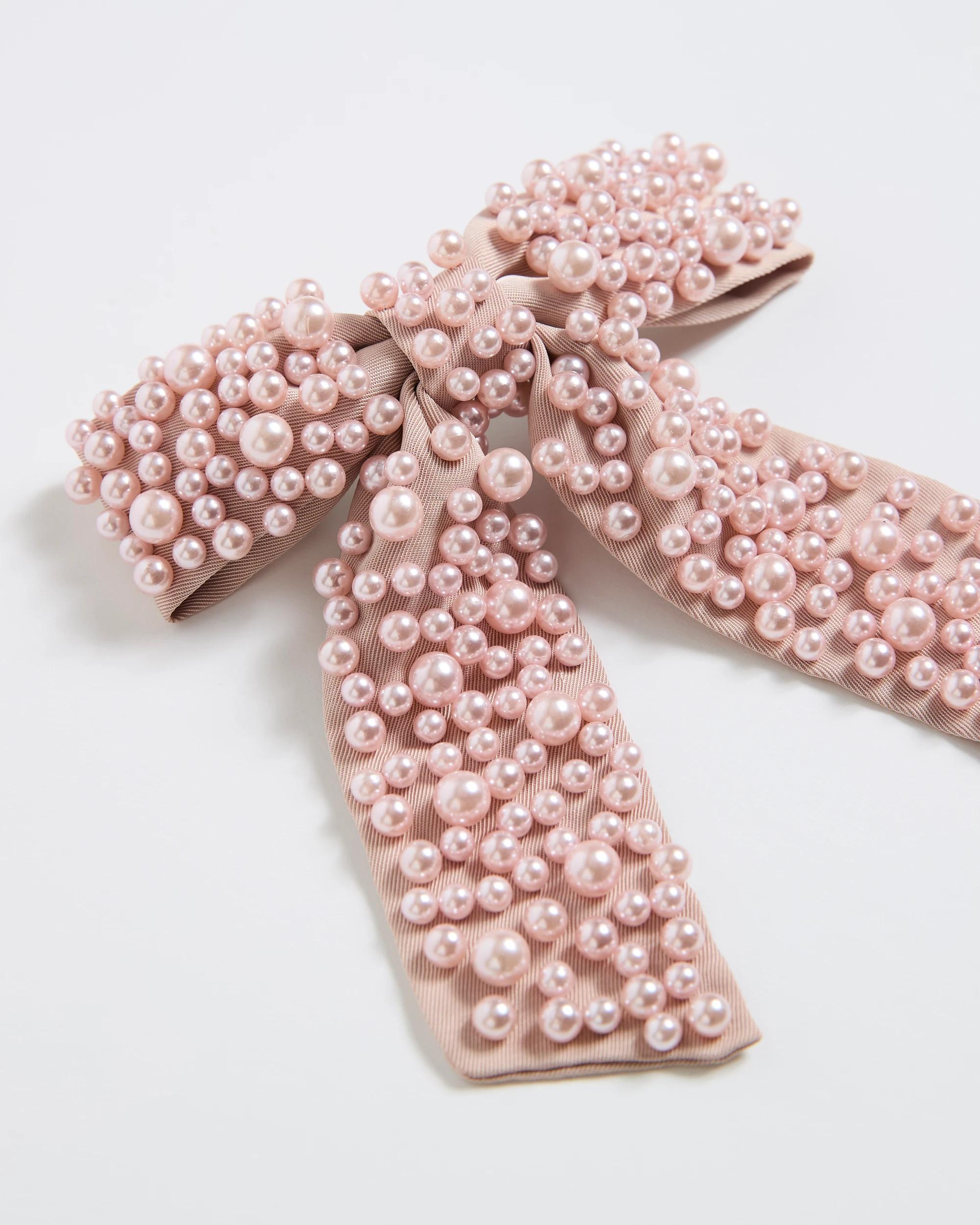 2 Target Woman Faux Pearl Bow Barrette Hair Clip PINK, 2 of 2