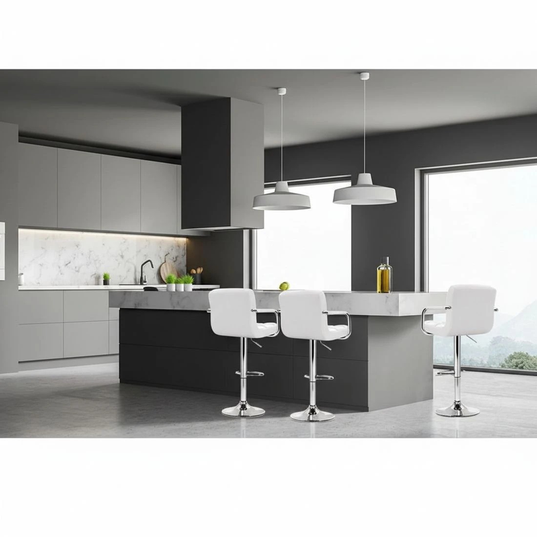 7 Artiss 4x Bar Stools Leather Gas Lift w/Armrest - White, 7 of 7