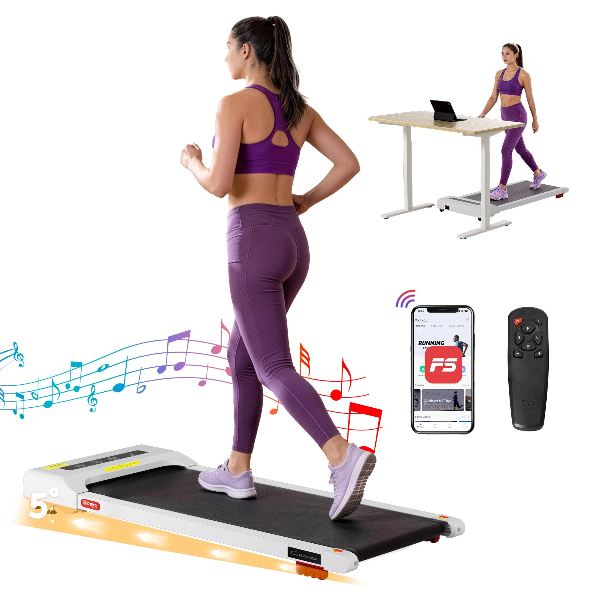 1 Everfit Treadmill Electric Walking Pad Incline Under Desk Home Gym 380mm - White, 1 of 7