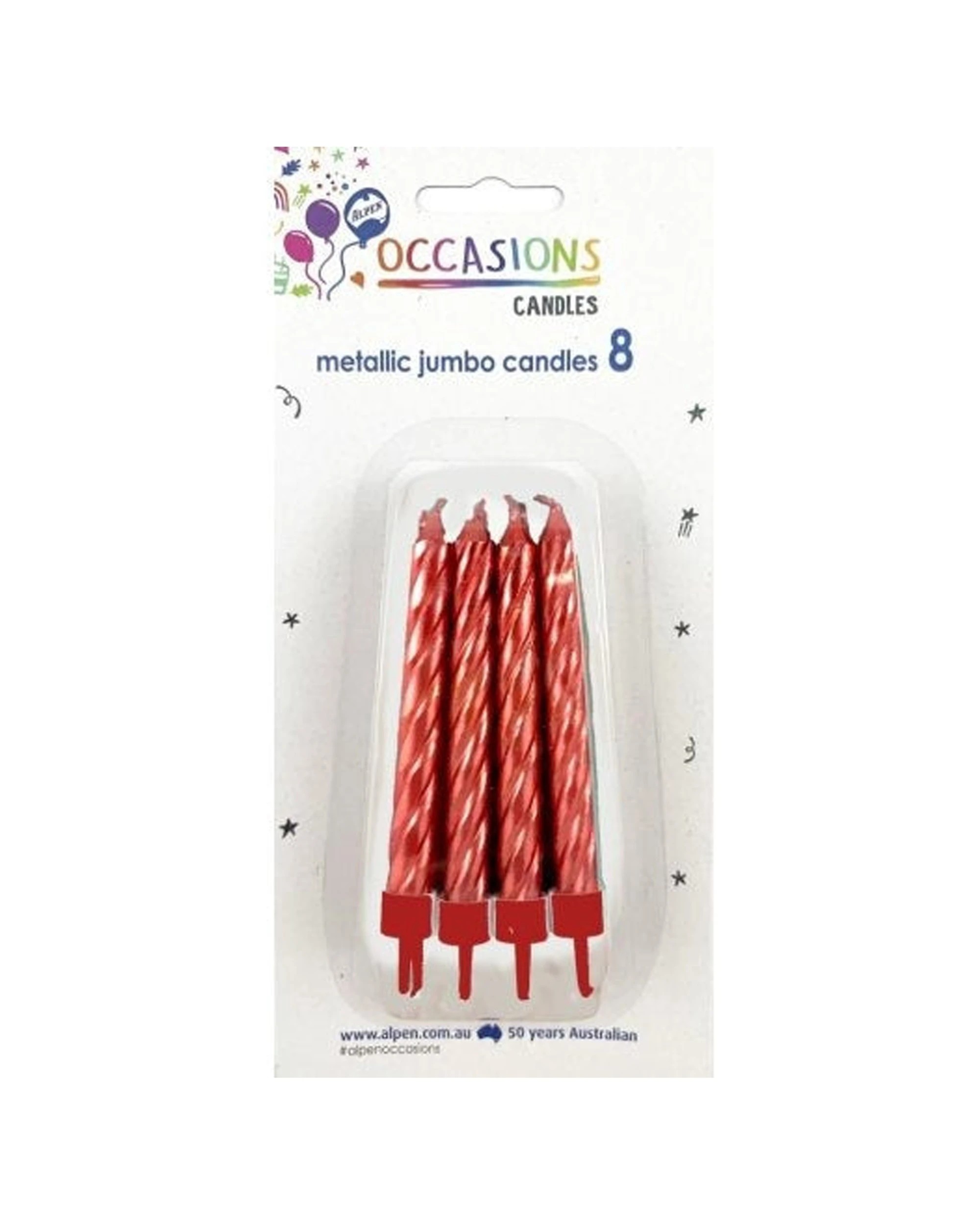 1 Alpen 8pc Candle Jumbo Metallic With Holders Party Cake Candles Set - Red, 1 of 1