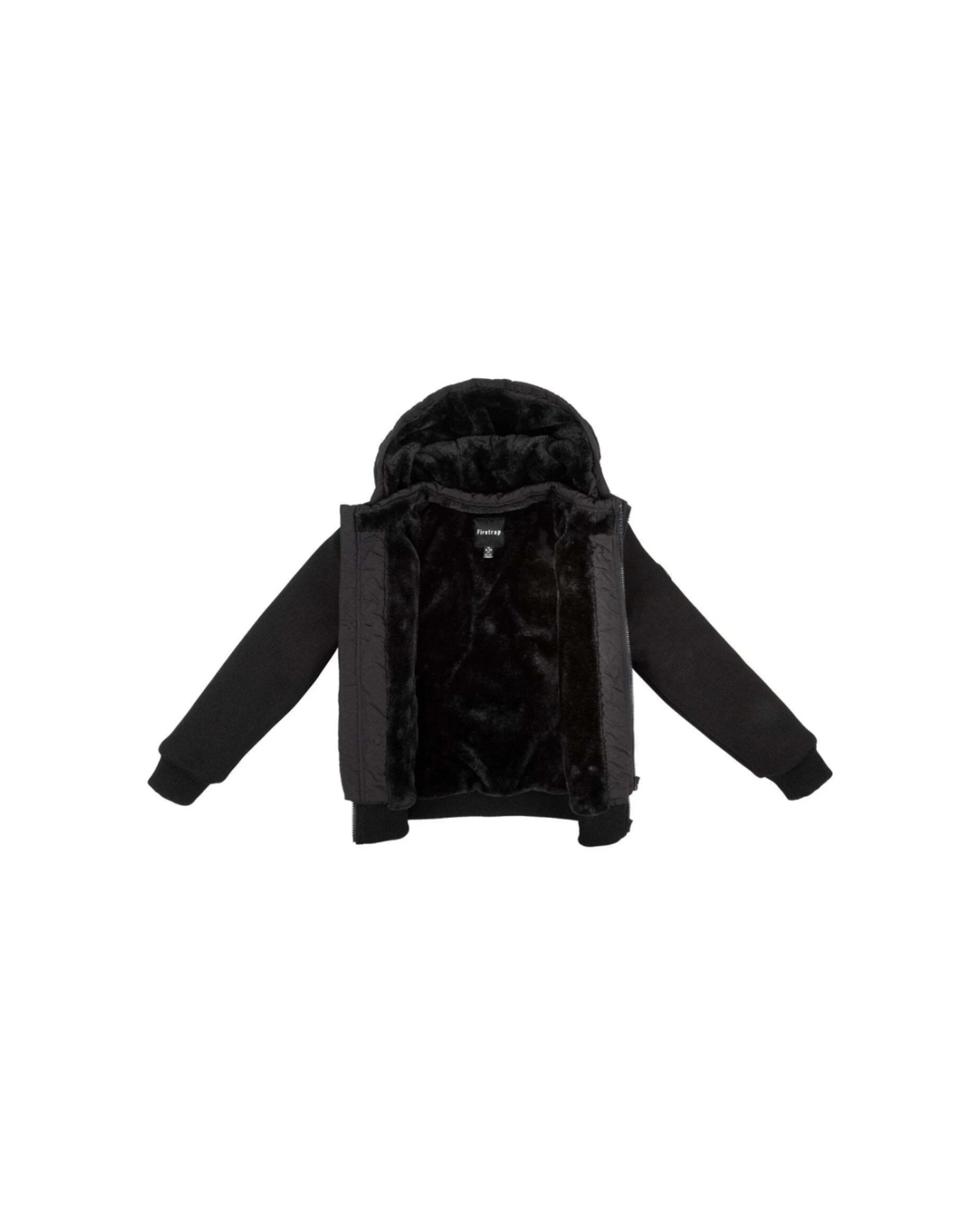 2 Firetrap Sartorial Knit Jacket Faux Fur Lined Double Zip Hooded - 10-12 - Black, 2 of 3