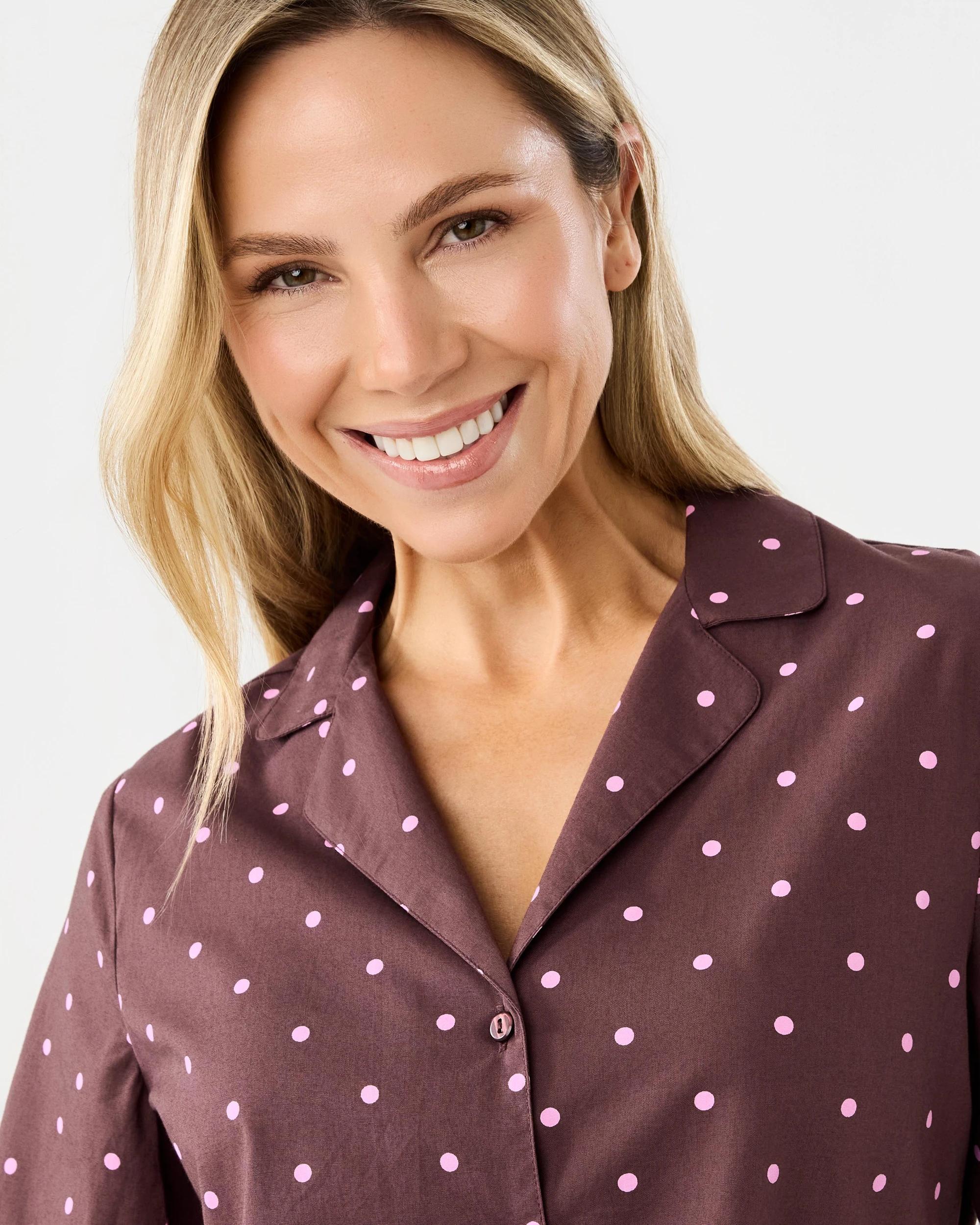 4 Short Sleeve Top and Shorts Cotton Peplum Pyjama Set Dots Choc, 4 of 8