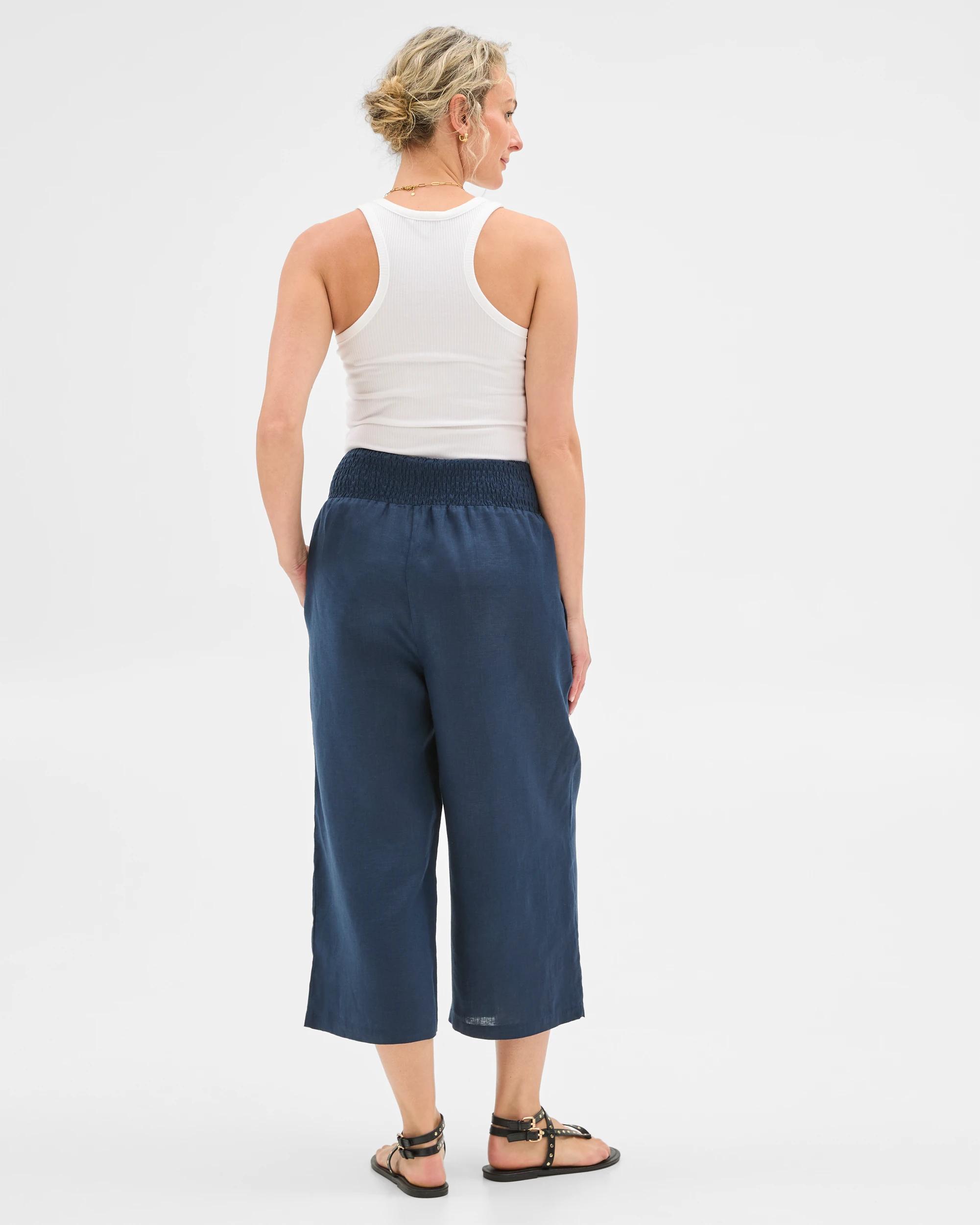 5 Target Maternity European Linen Crop Pants NAVY BLUE, 5 of 6
