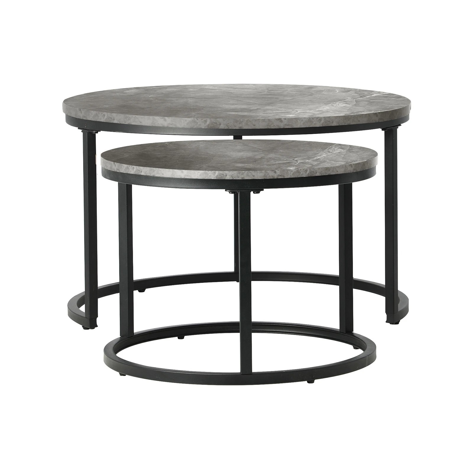 7 Oikiture Set Of 2 Coffee Table Round Marble-like Nesting Side Tables
 - Grey, 7 of 10