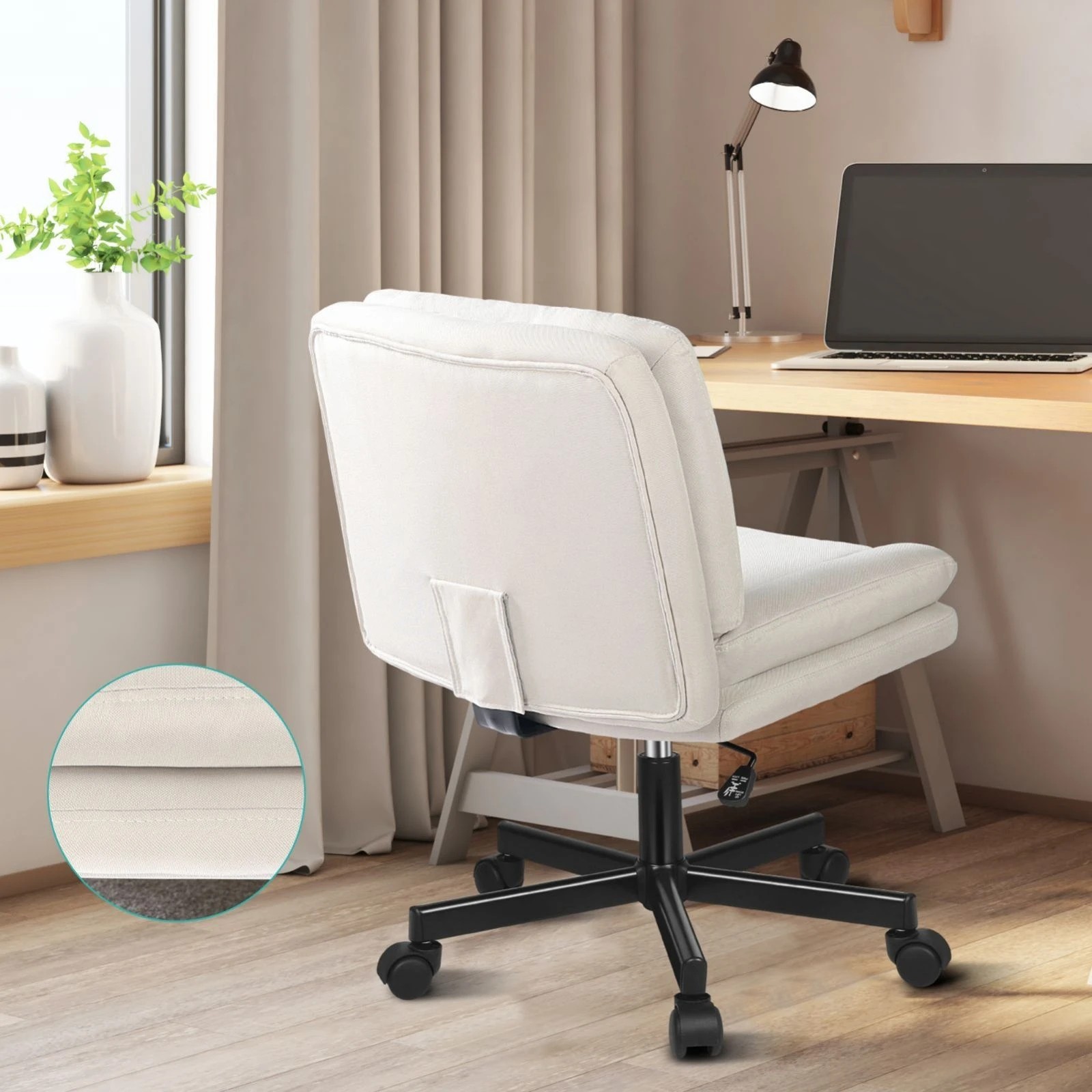 6 Alfordson Armless Office Desk Chair Mid Back Wide Seat w/ Wheels Fabric - Beige, 6 of 10