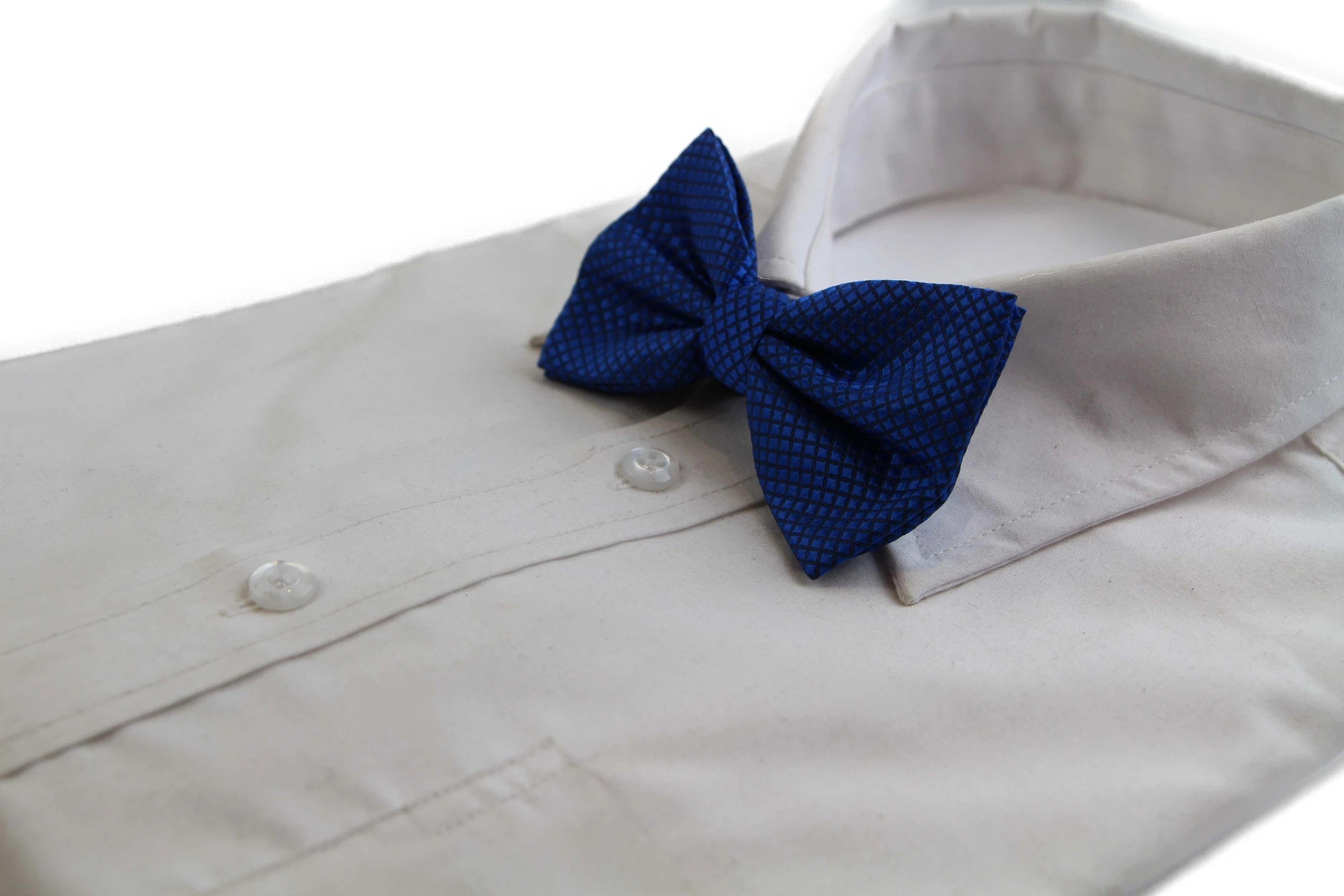 1 Zasel Mens Blue Plain Coloured Large Patterned Checkered Bow Tie - Blue, 1 of 3