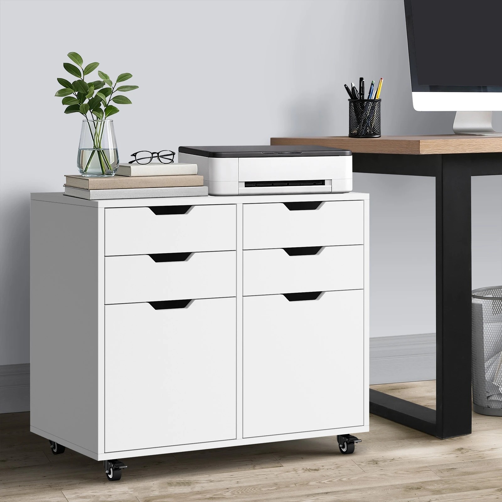 2 Oikiture Filing Cabinet 2 Door 4 Drawer Mobile Office Storage Cabinet - White, 2 of 8