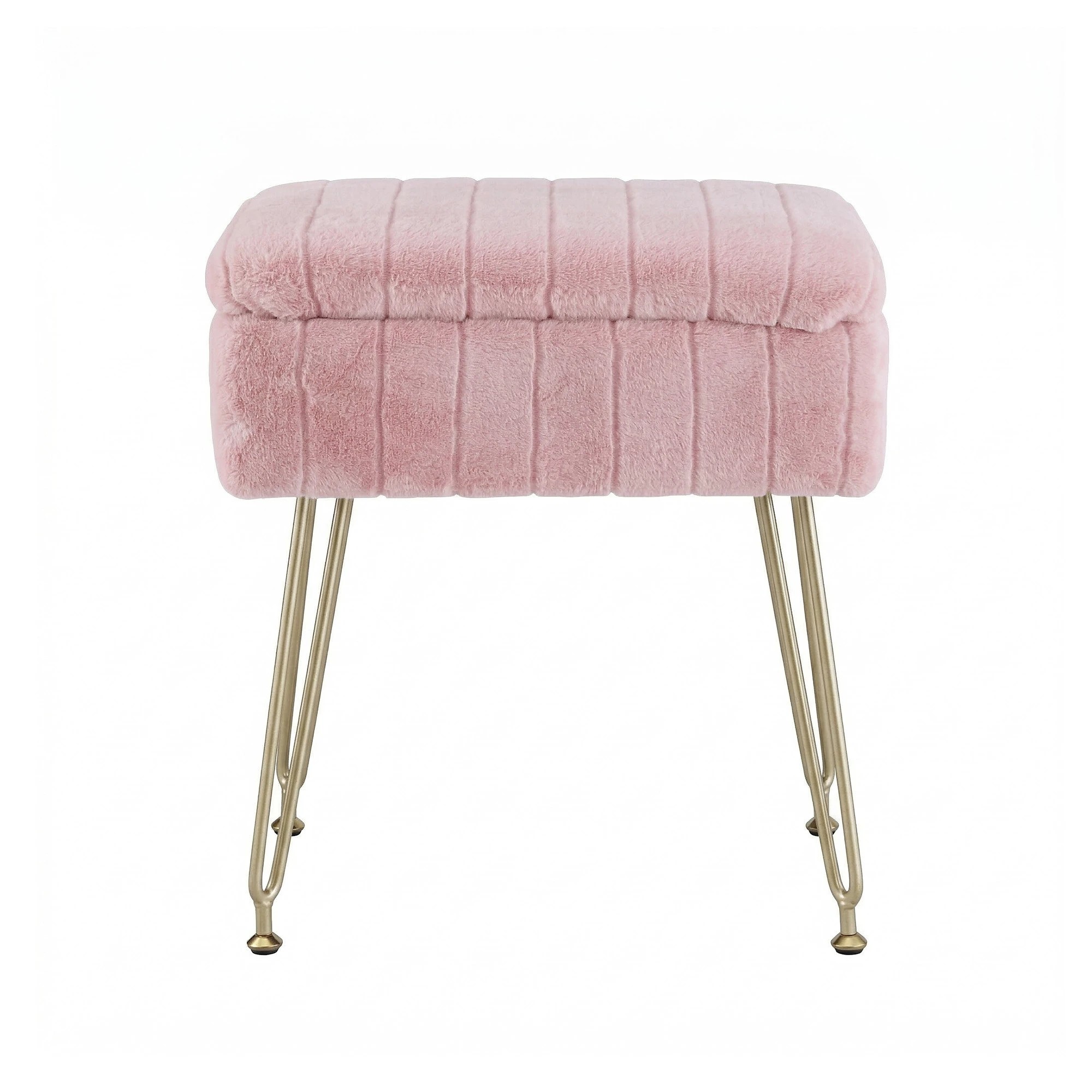 3 Artiss Storage Ottoman Vanity Foot Stool - Pink, 3 of 4