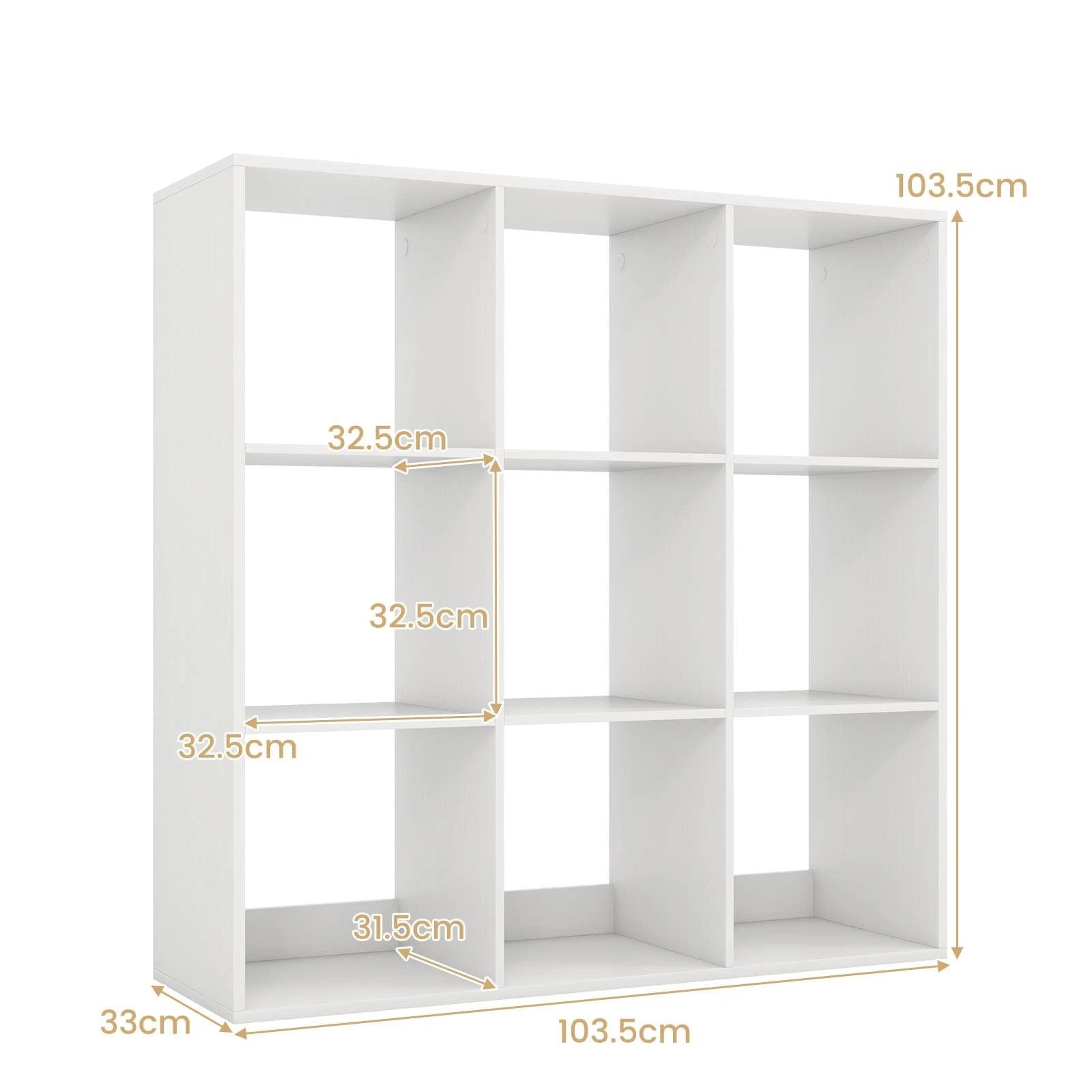 4 Costway 9-Cube Bookshelf Modern Cubby Bookcase Shelves 3-tier Open Storage Organiser - White, 4 of 4