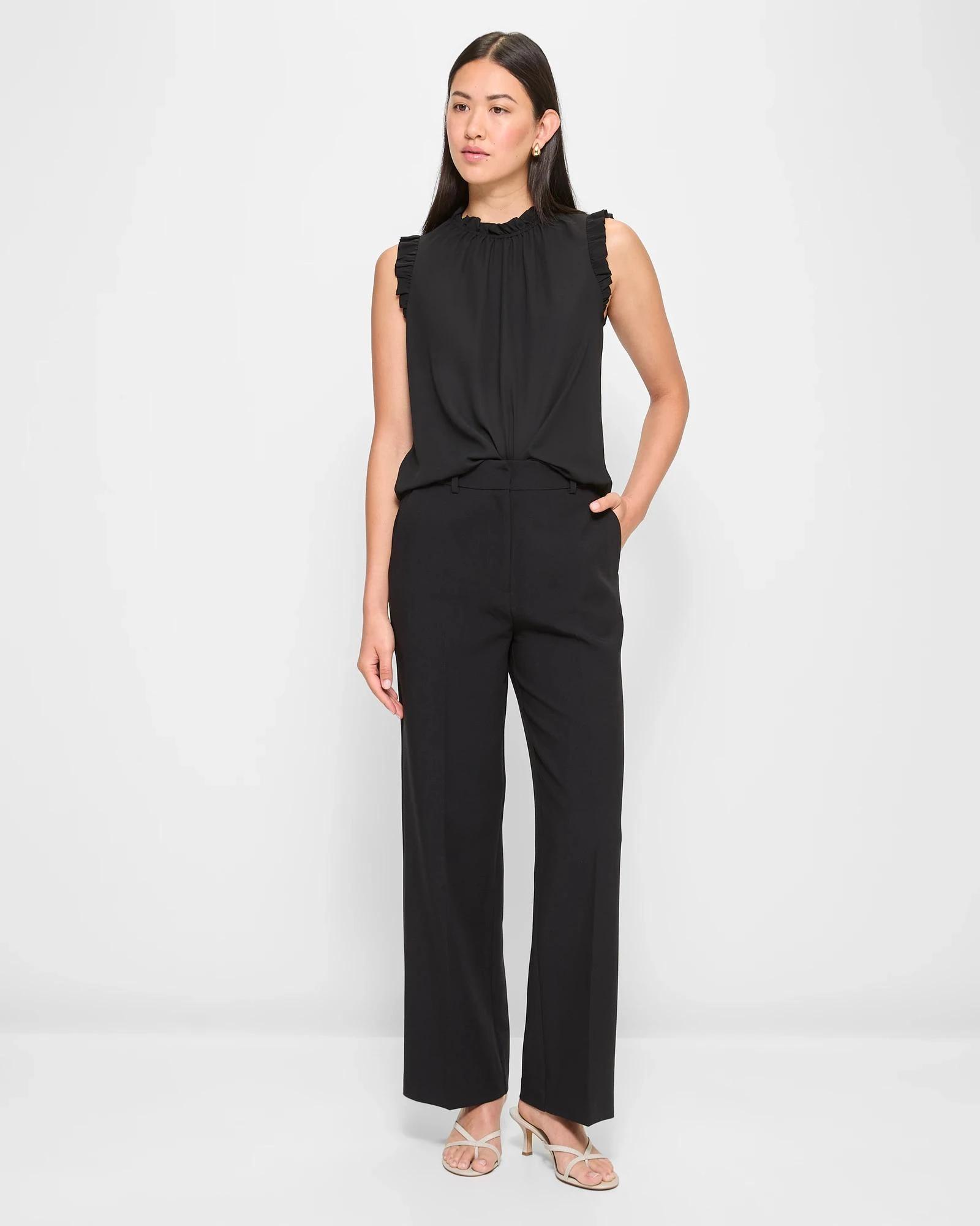 2 Sleeveless Ruffle Neck Tank Top - Preview BLACK, 2 of 5