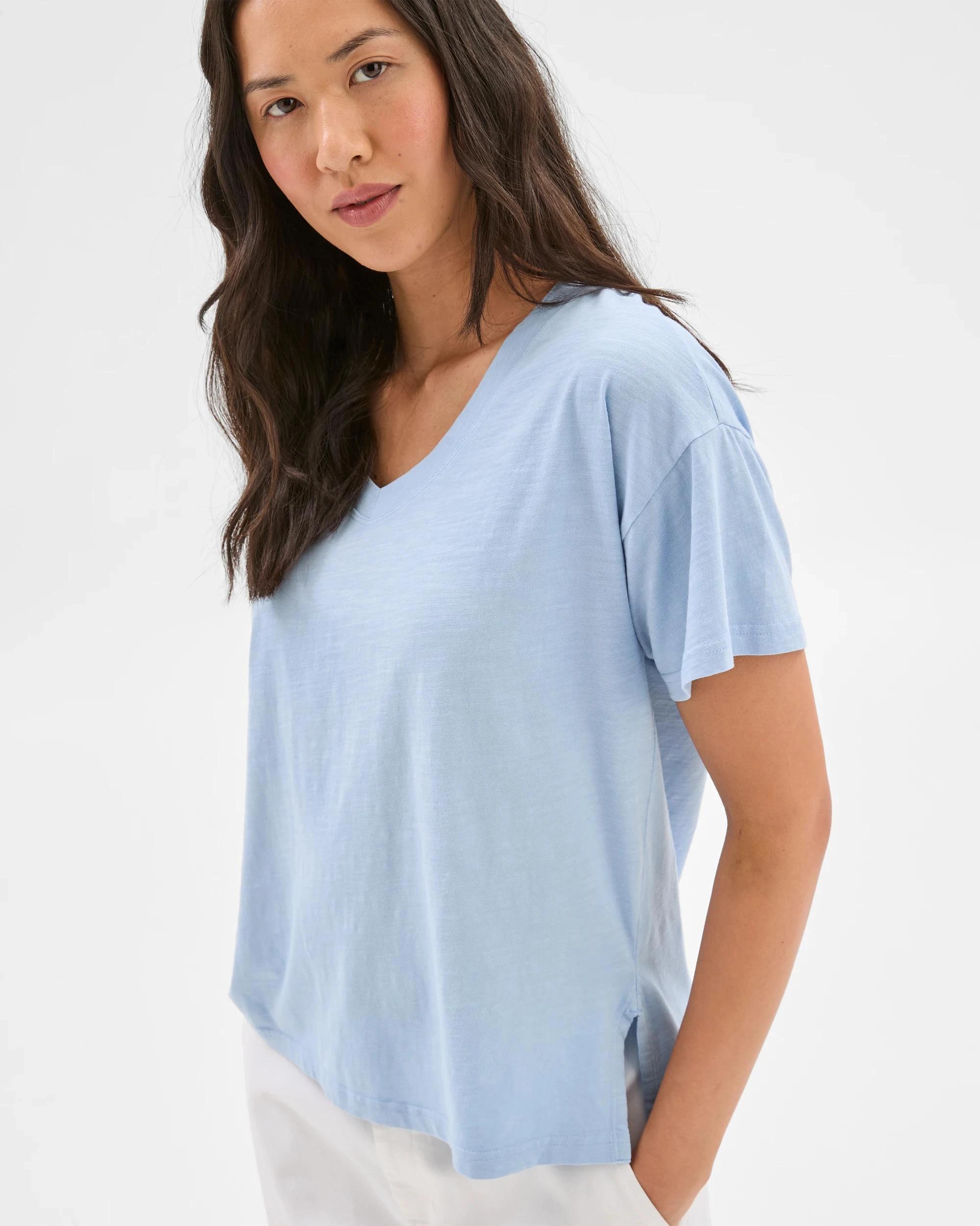 1 Target Australian Cotton Relaxed Slub V-Neck T-Shirt SUMMER BLUE, 1 of 7