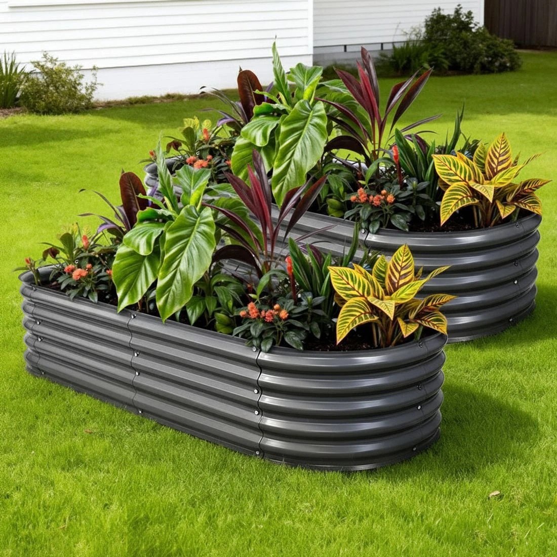 4 Green Fingers Raised Garden Bed 160X80X42cm Oval Planter Box Raised Container Galvanised - Grey, 4 of 4