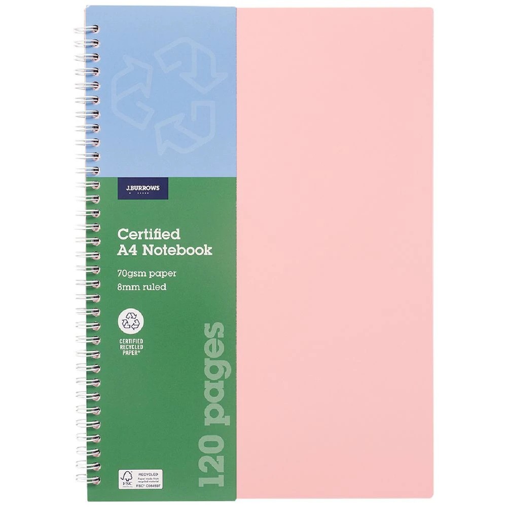 1 J.Burrows A4 PP Notebook 120 Page Pink, 1 of 3