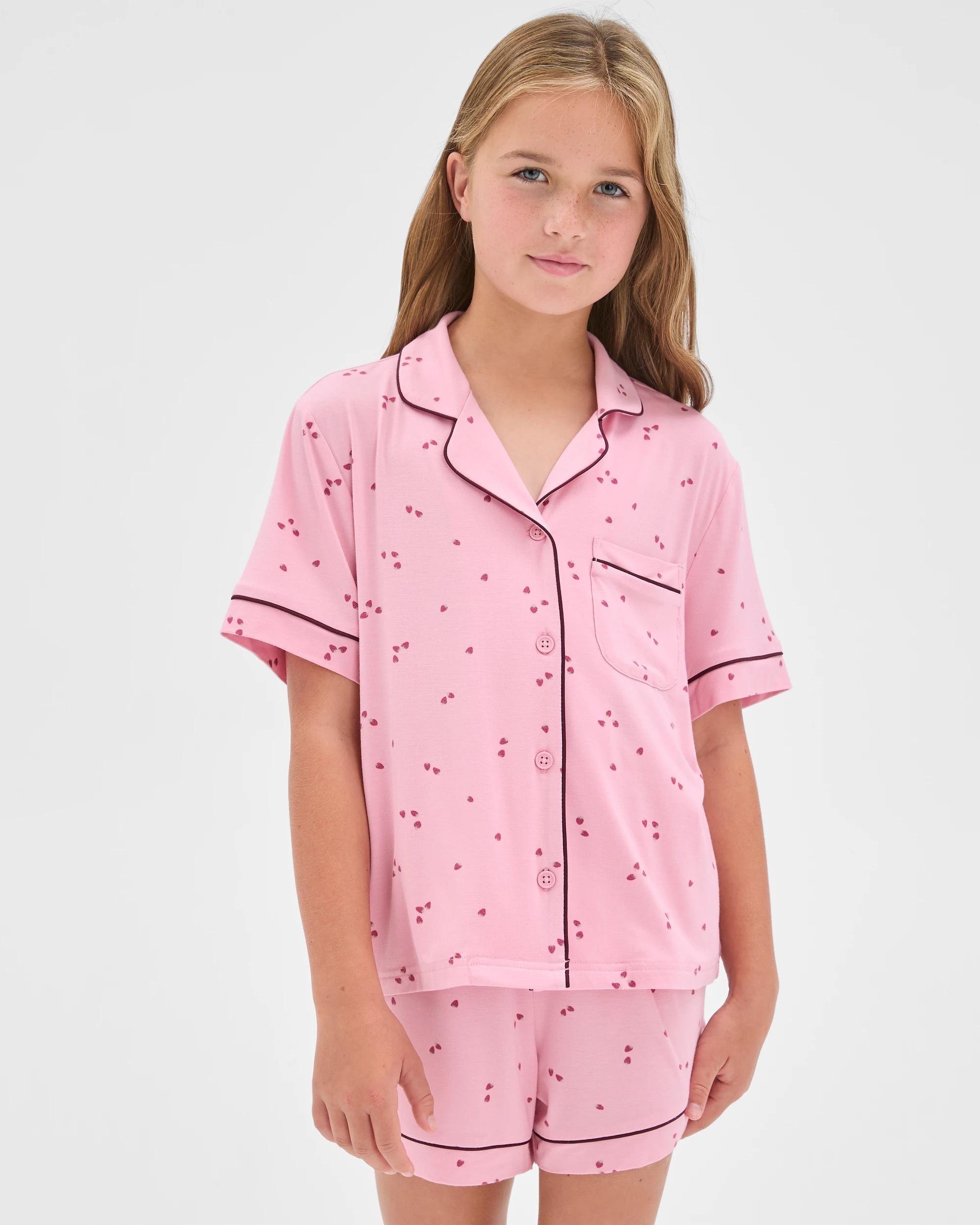 1 Target Kids Older Girls Bamboo Button Through Pyjama Set PINK STRAWBERRY, 1 of 7