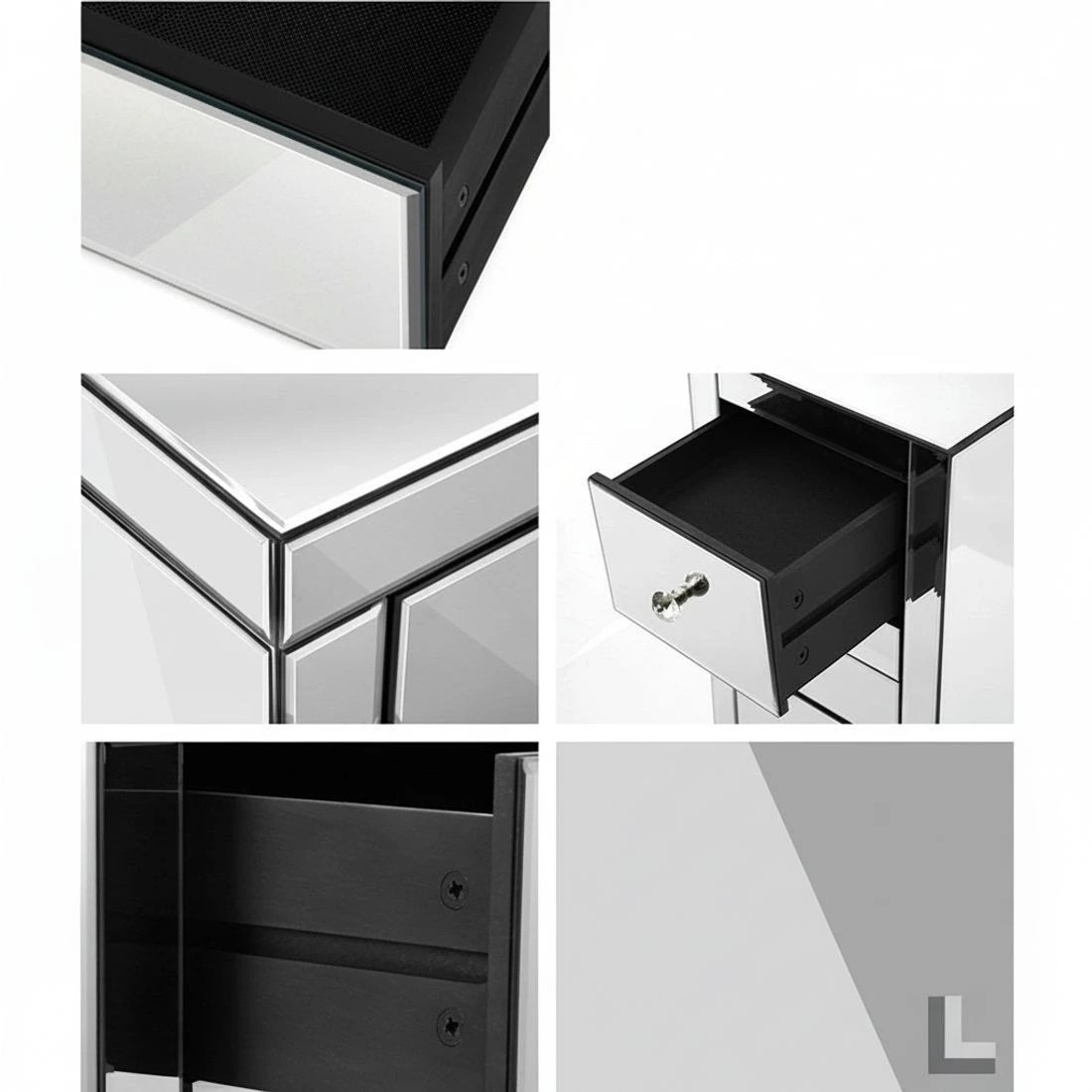 7 Artiss Bedside Table 3 Drawers Mirro - Silver, 7 of 8