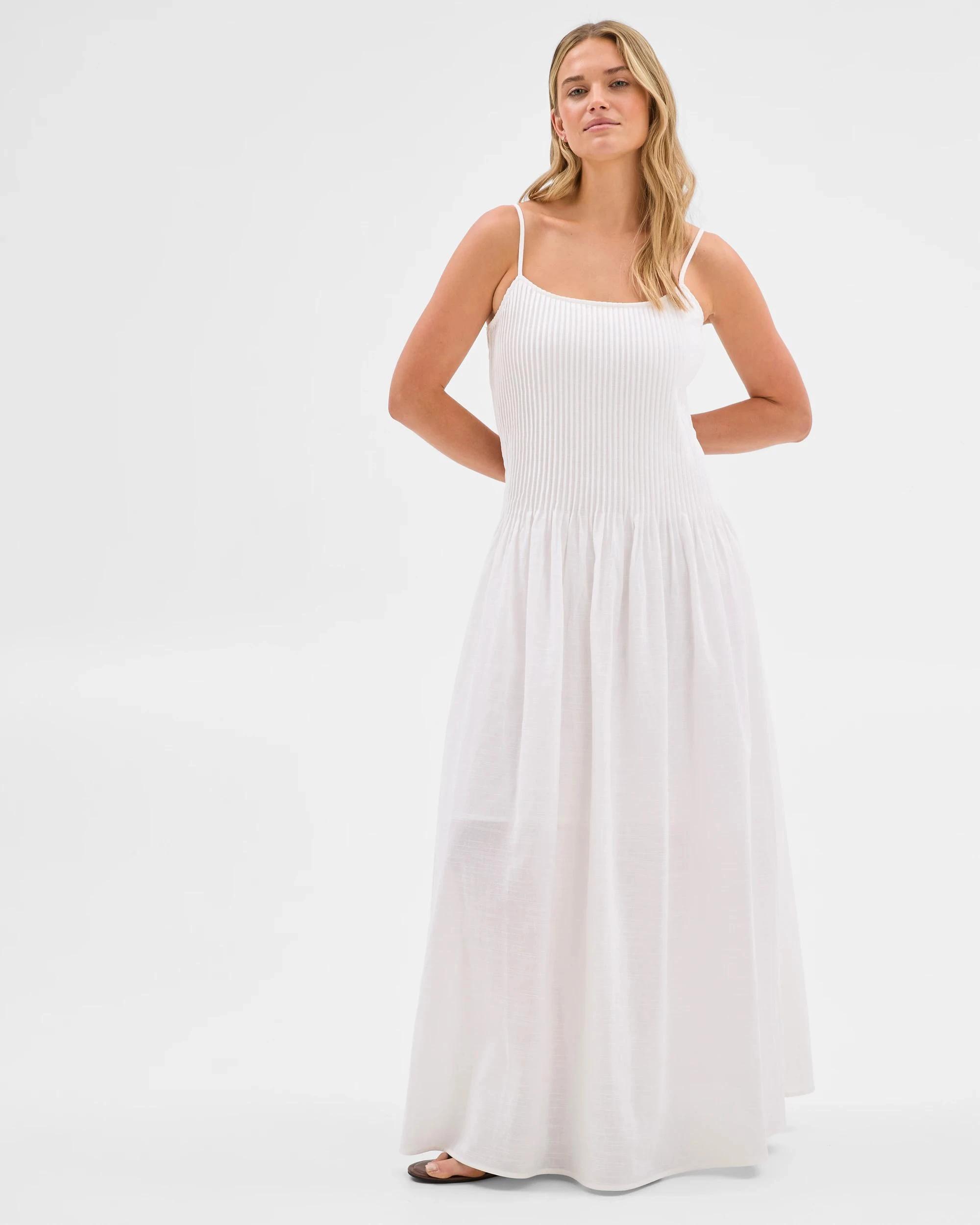 1 Lily Loves Australian Cotton Woven Pintuck Maxi Dress WHITE, 1 of 7