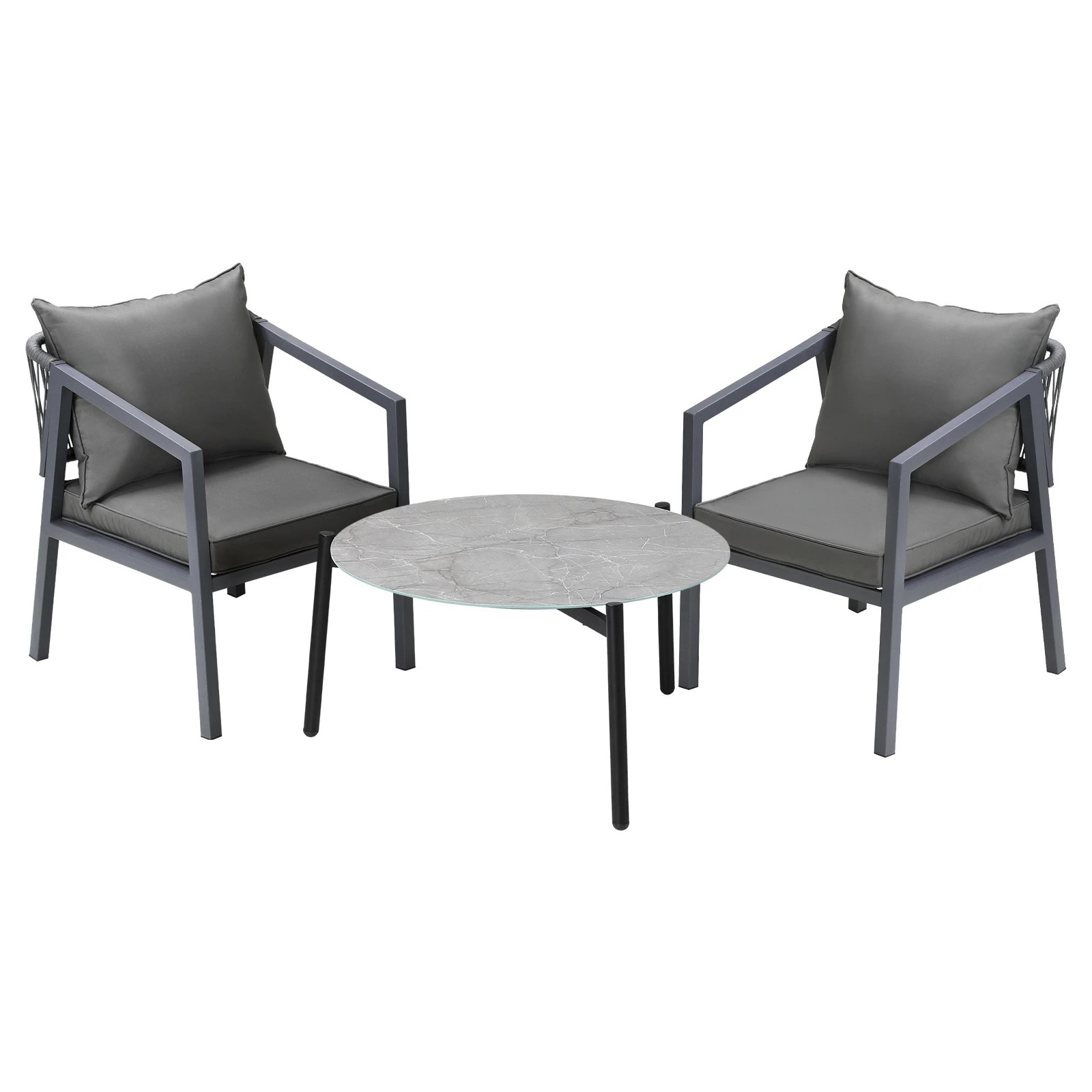 1 Livsip 3PCS Outdoor Patio Setting Furniture Lounge Set Grey 70cm Coffee Table - Multi, 1 of 9