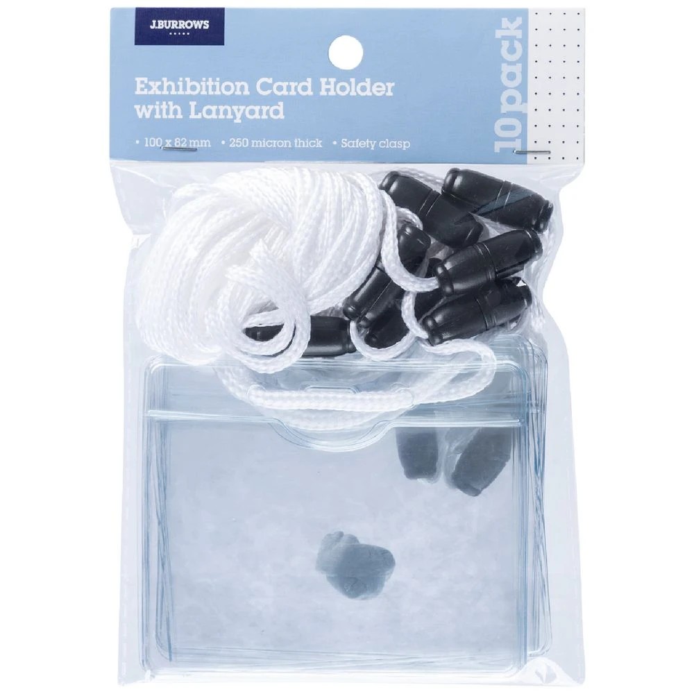 1 J.Burrows Card Holder with Lanyard White 10 Pack, 1 of 2