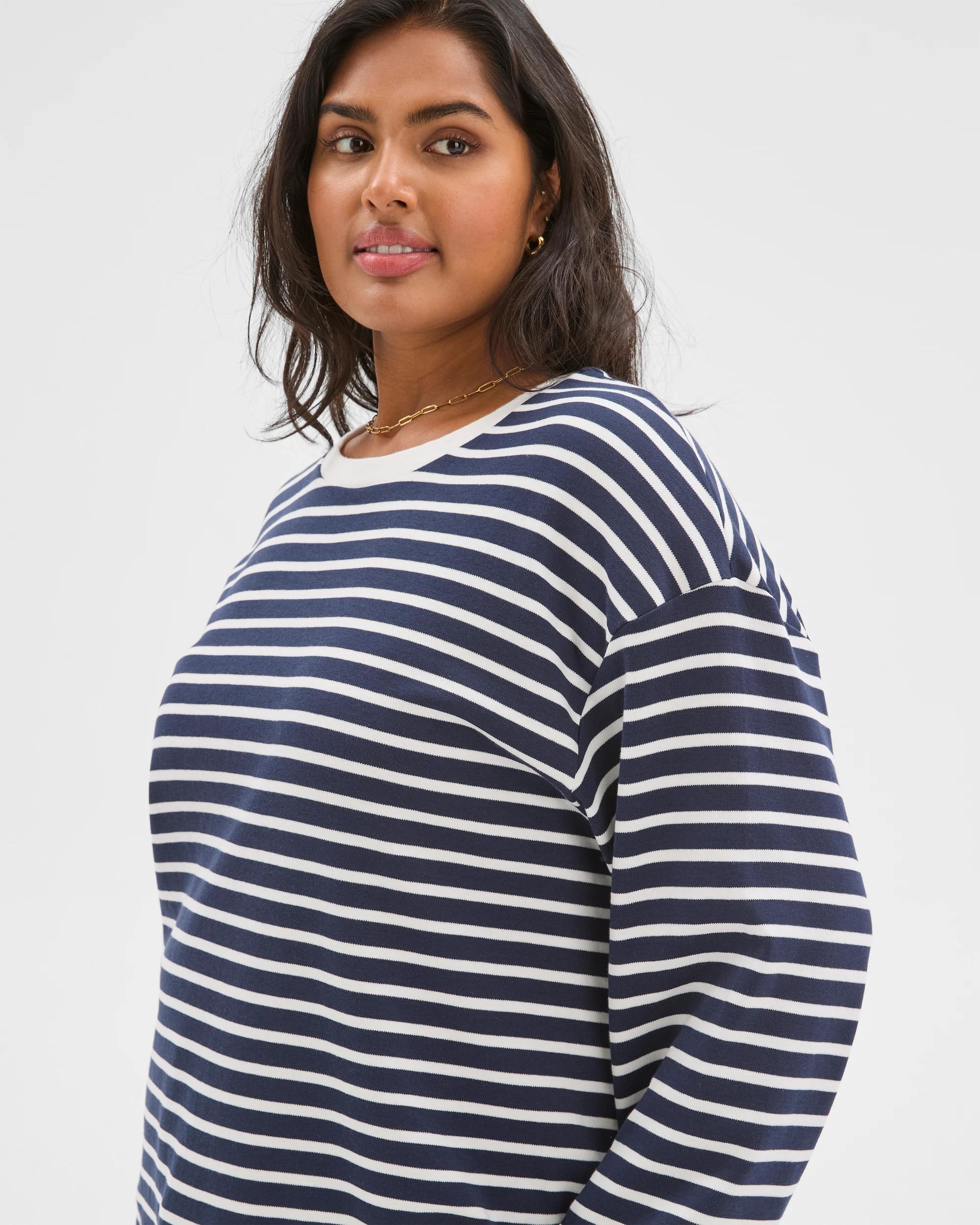 5 Target Curve Plus Size Australian Cotton Long Sleeve Stripe Top NAVY + WHITE, 5 of 7