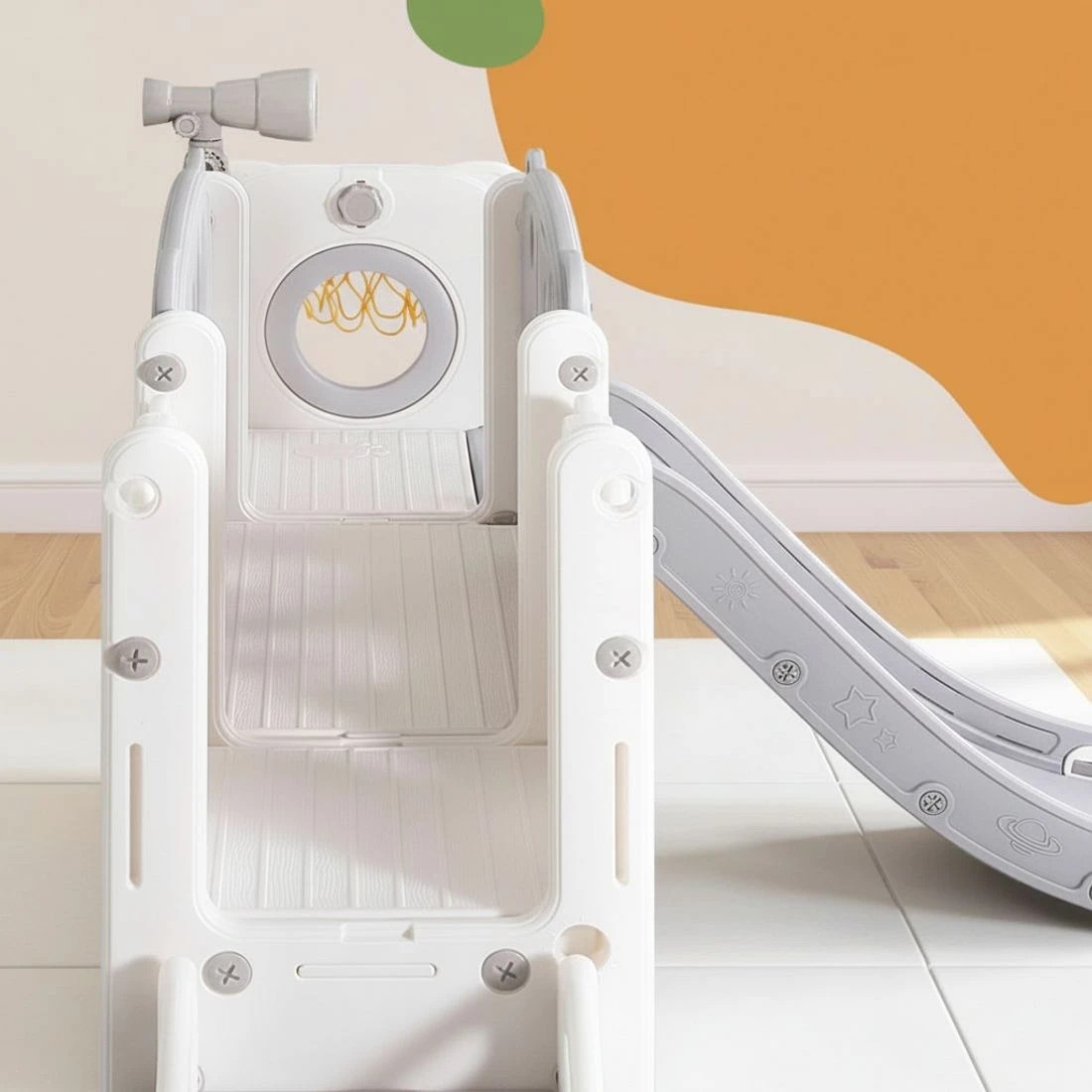 5 Keezi Kids Slide Swing Set Ball Hoop Rings Football Outdoor Toys Toddler Playset Basketball Hoop Indoor Outdoor - Grey, 5 of 9