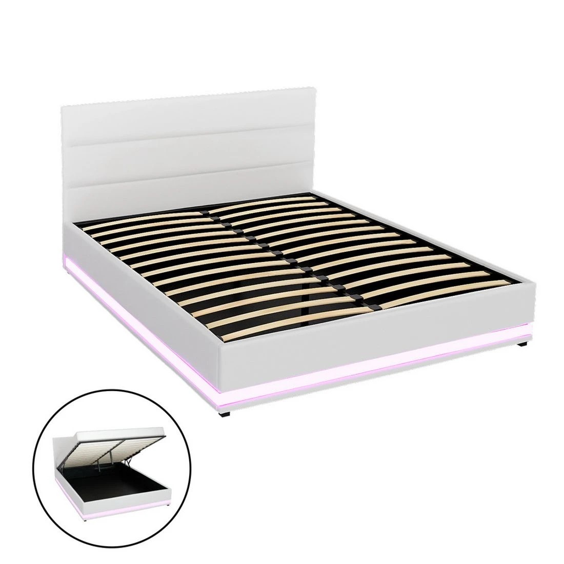 3 Artiss Bed Frame Queen Size LED Gas Lift
 - white, 3 of 7