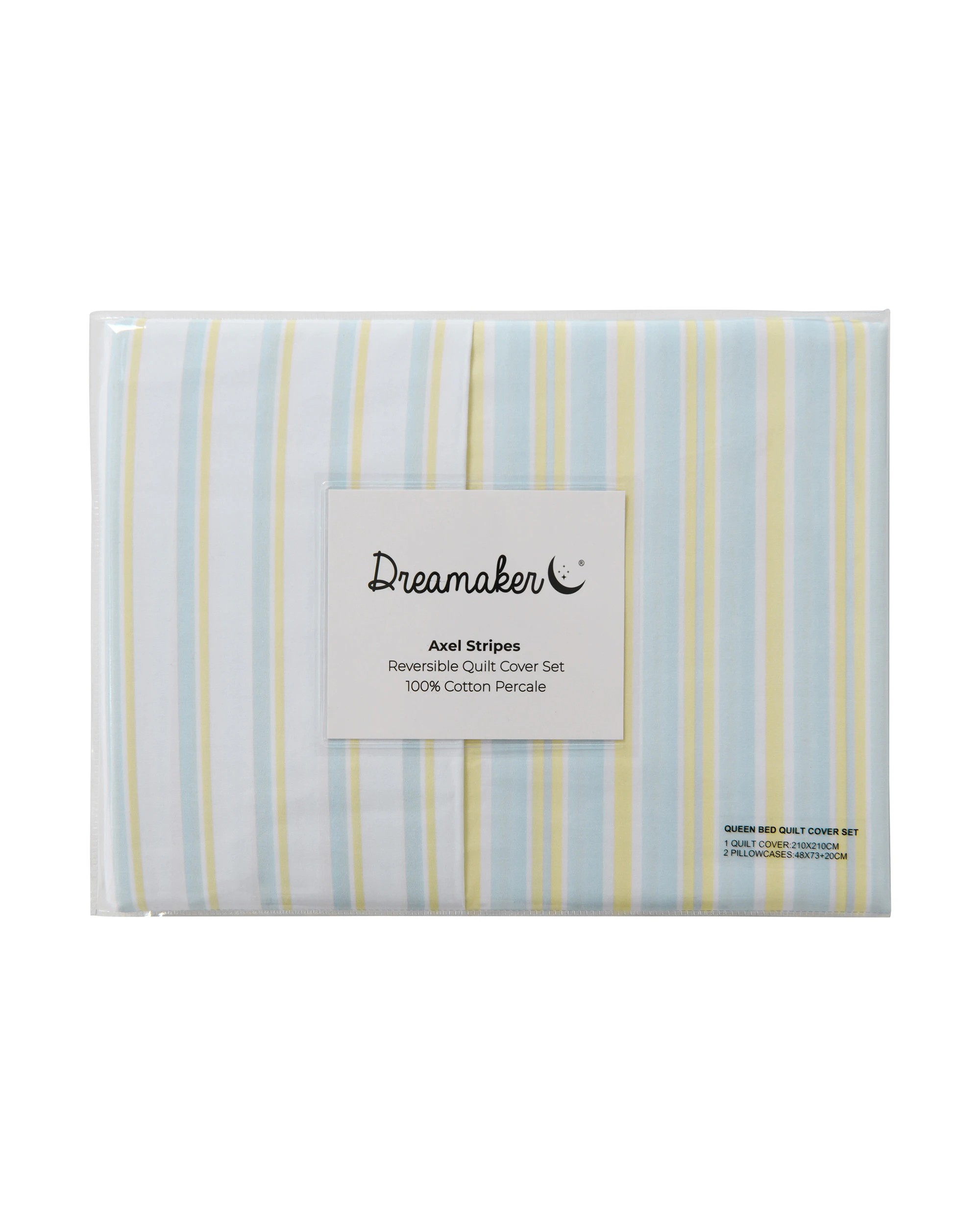 7 Dreamaker Axel Stripes Cotton Percale Reversible Quilt Cover Set - Super King Bed - Sky/Citron, 7 of 7