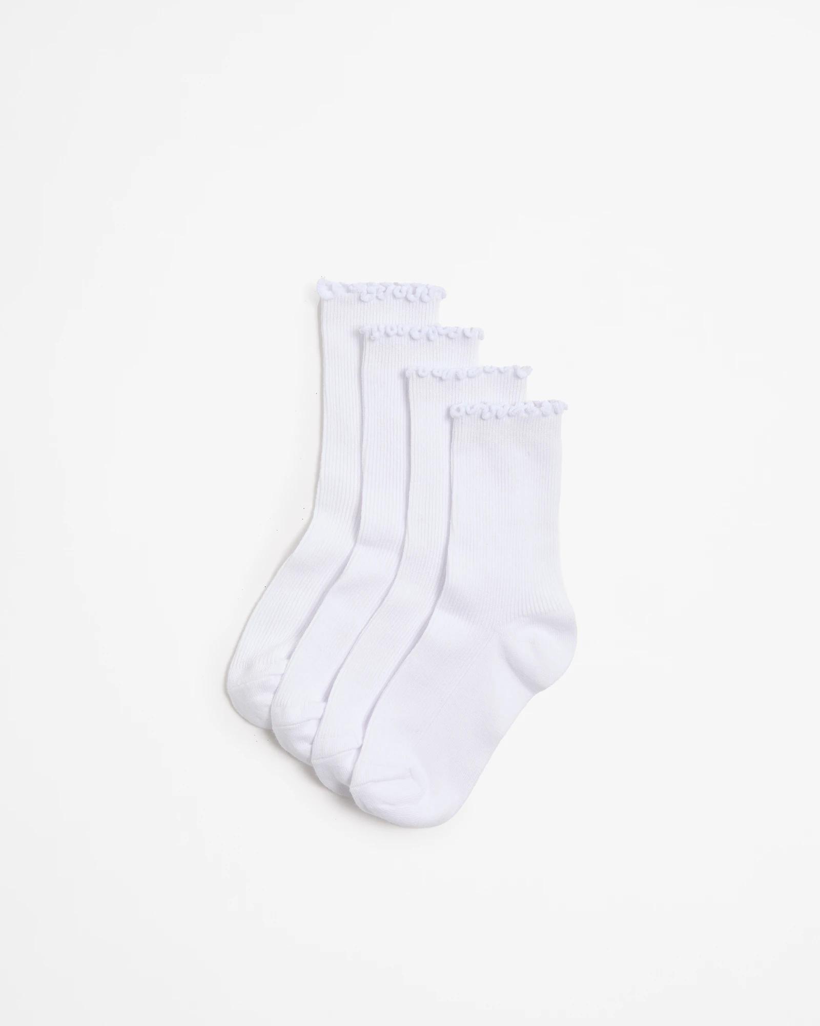 1 Kids Rib Crew Socks Lettuce Edge 4 Pack - Maxx WHITE, 1 of 3