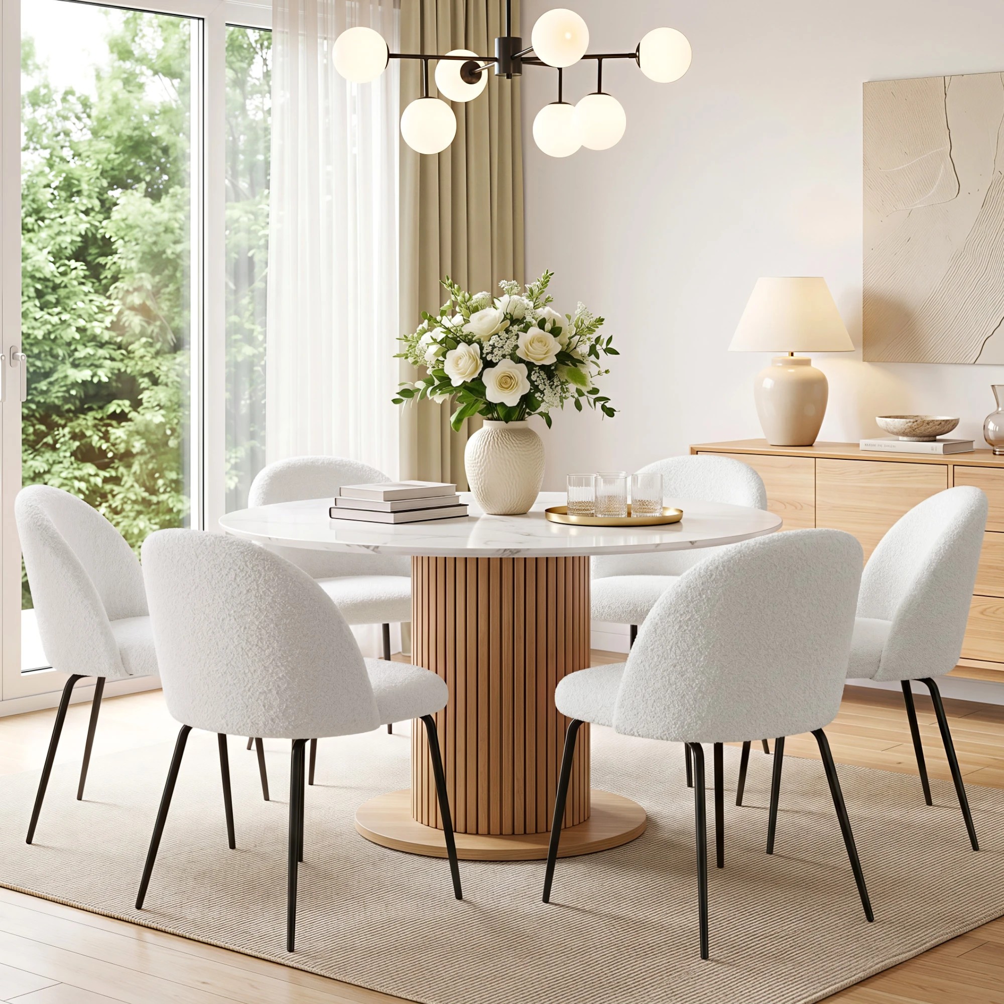 5 Artiss Dining Chairs Set of 6 Sherpa Boucle - White, 5 of 8