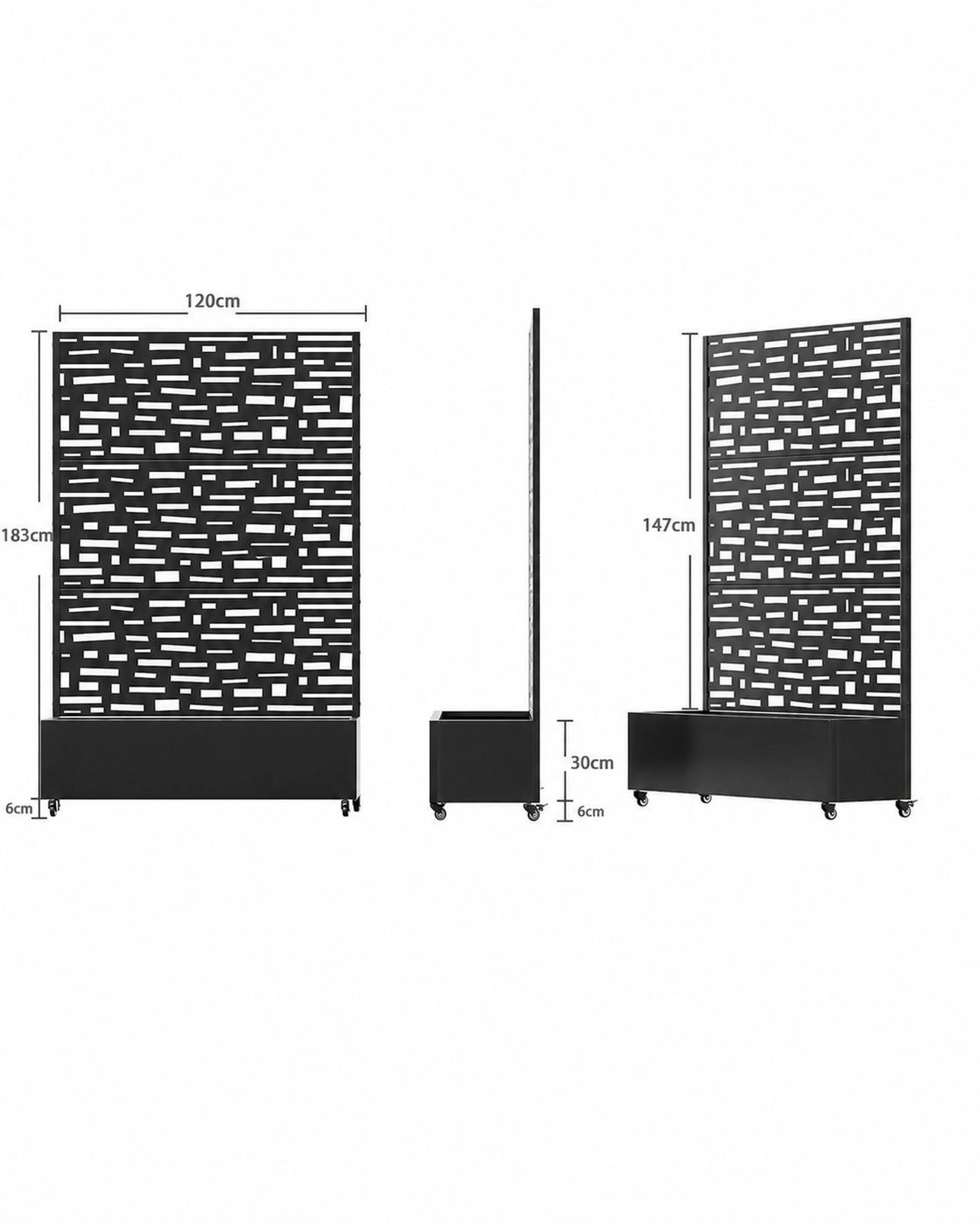 5 OAKORY 180cm Metal Planter Box with Privacy Screen and Lockable Wheels, Drainage Hole Outdoor Geometric - Black, 5 of 5