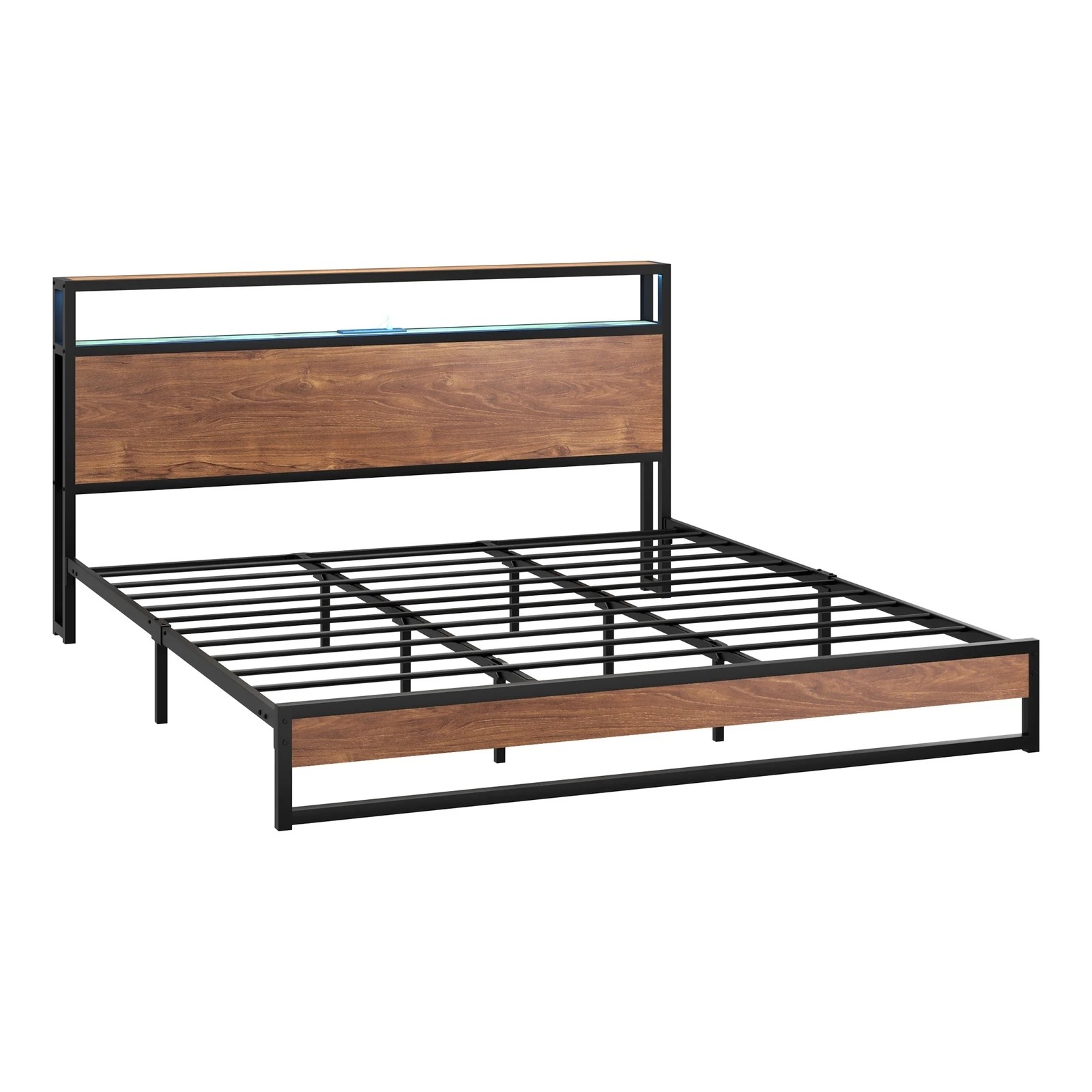 3 Oikiture Metal Bed Frame King Size Led Light Storage Headboard Usb Charge
 - Black, 3 of 7