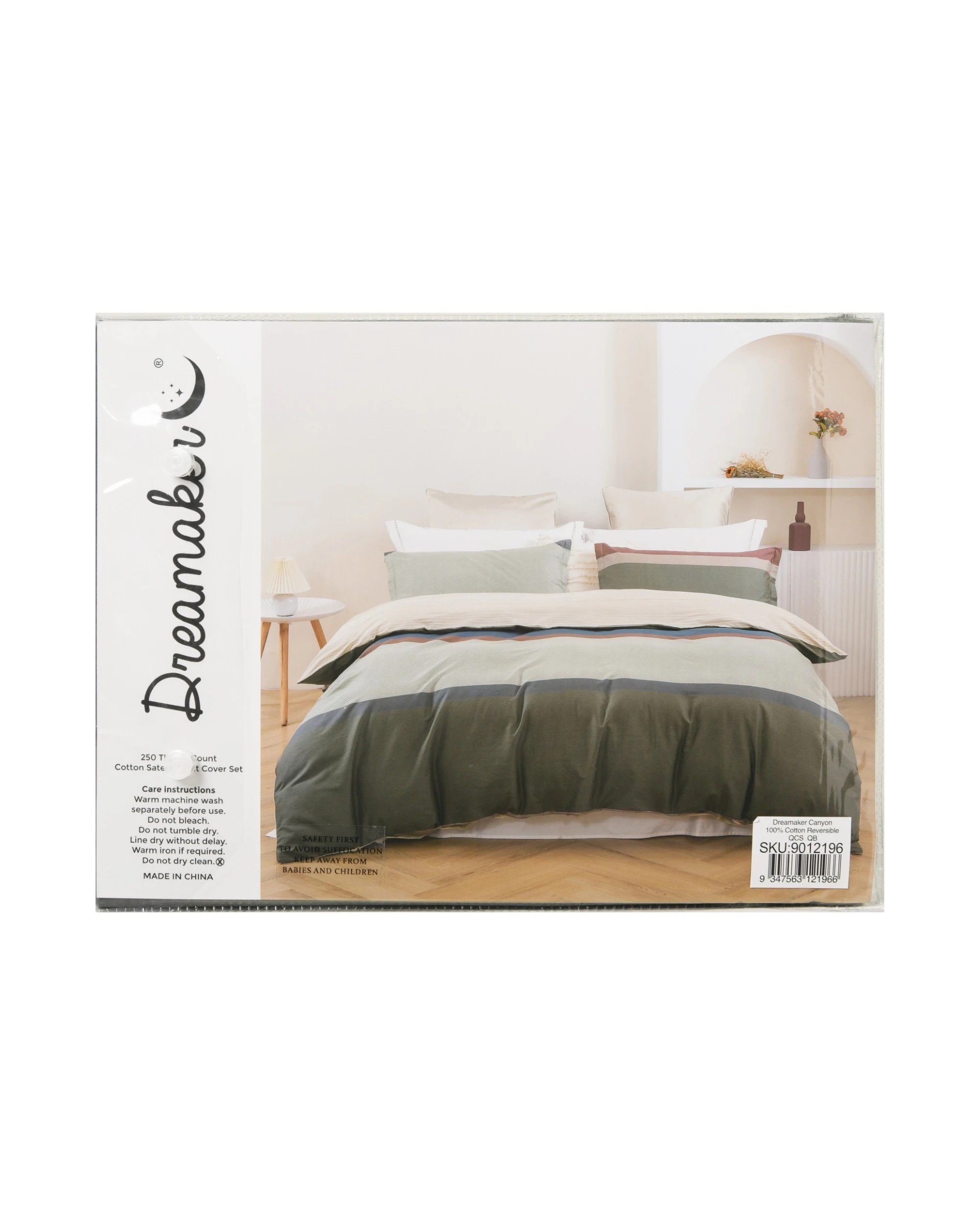 9 Dreamaker Canyon 100% Cotton Reversible Quilt Cover Set - Queen Bed - Green, 9 of 9