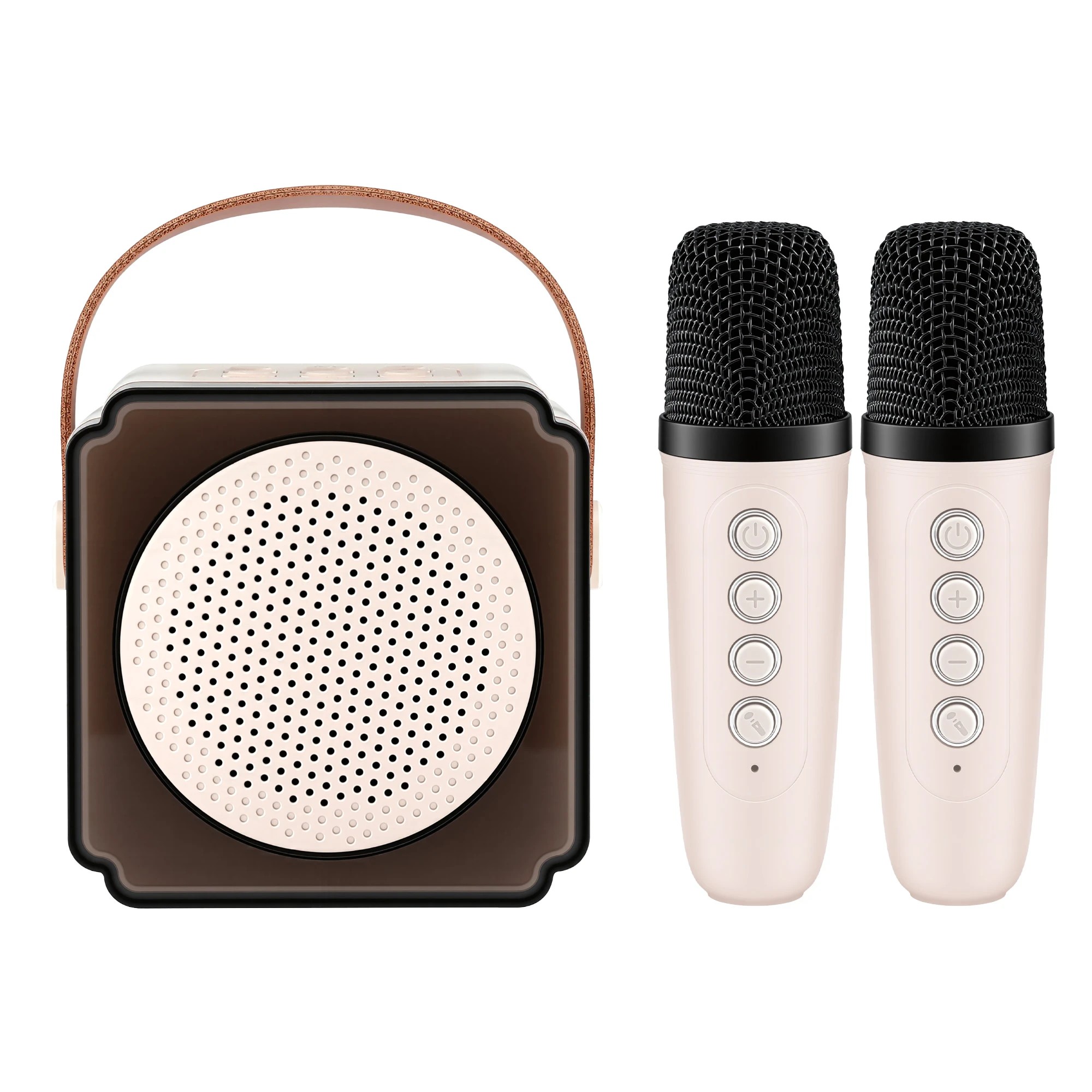 4 Alpha Mini Portable Karaoke Machine for Adults Kids Bluetooth Speaker with 2 Wireless Microphones - Beige, 4 of 9