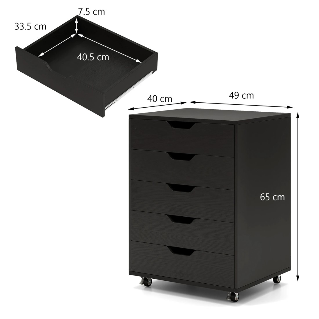 2 Costway 5-Drawer Mobile File Cabinet Storage File Pedestal Home Office - Black, 2 of 3