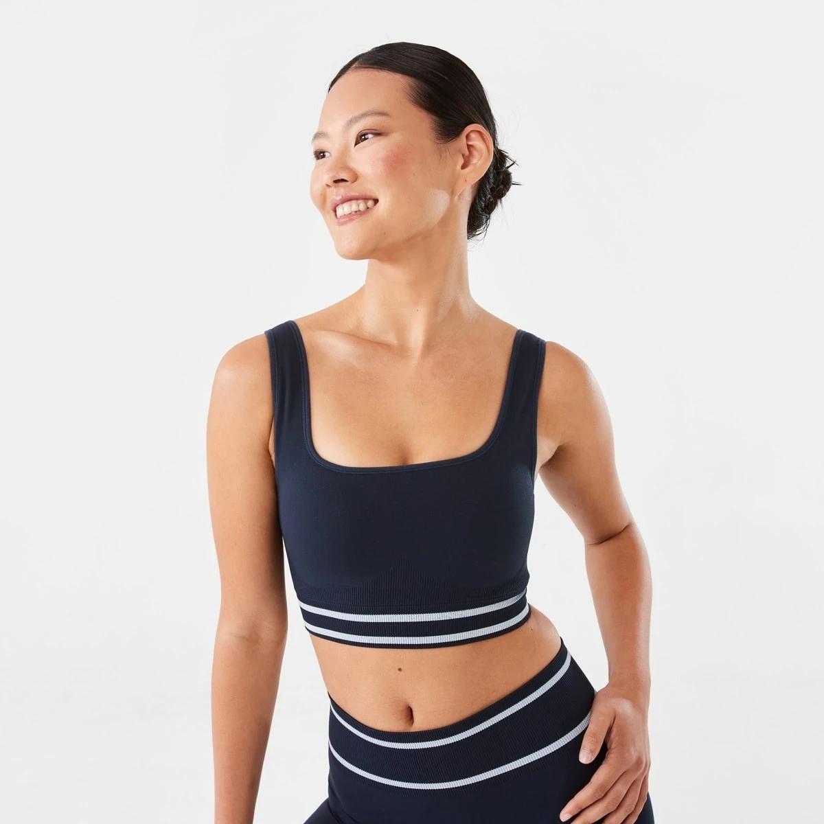 1 Active Womens Seamfree Square Tipping Crop Top Shade Navy, 1 of 7