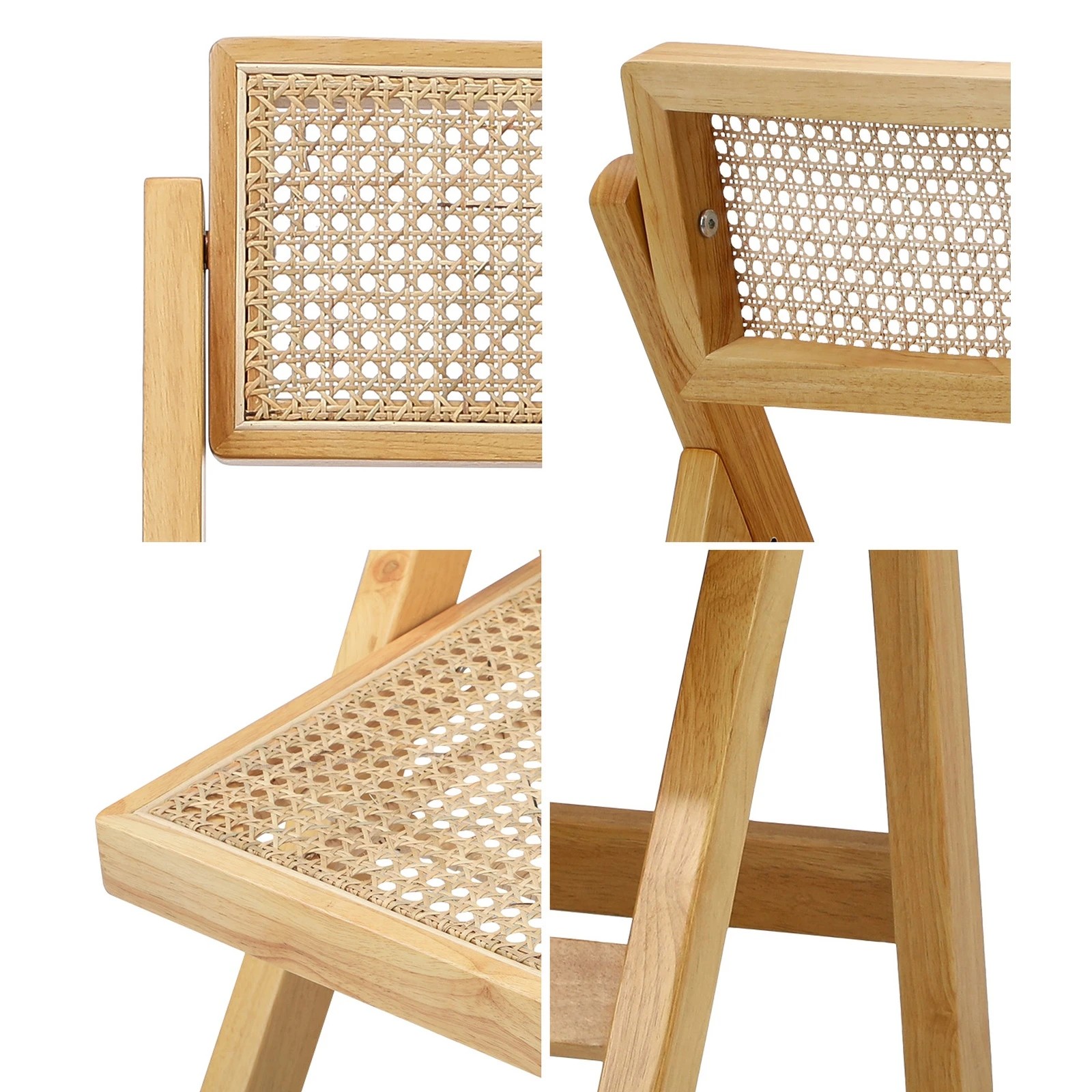 5 Oikiture 4x Dining Chairs Folding Rattan Chair Wooden Accent Chair - Natural, 5 of 9