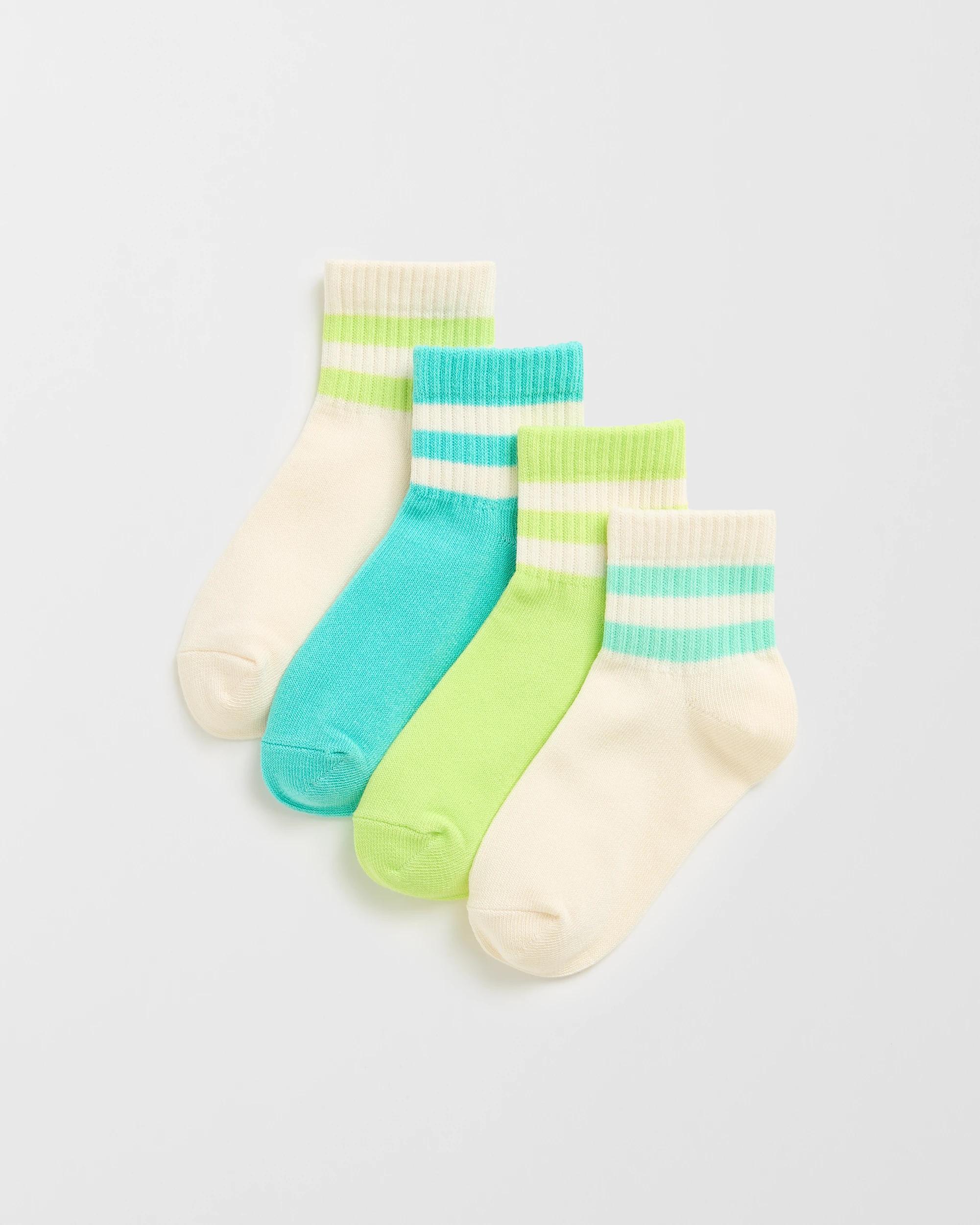 1 Maxx Australian Cotton Blend 4 Pack Boys Quarter Crew Socks FLUORO STRIPE, 1 of 3
