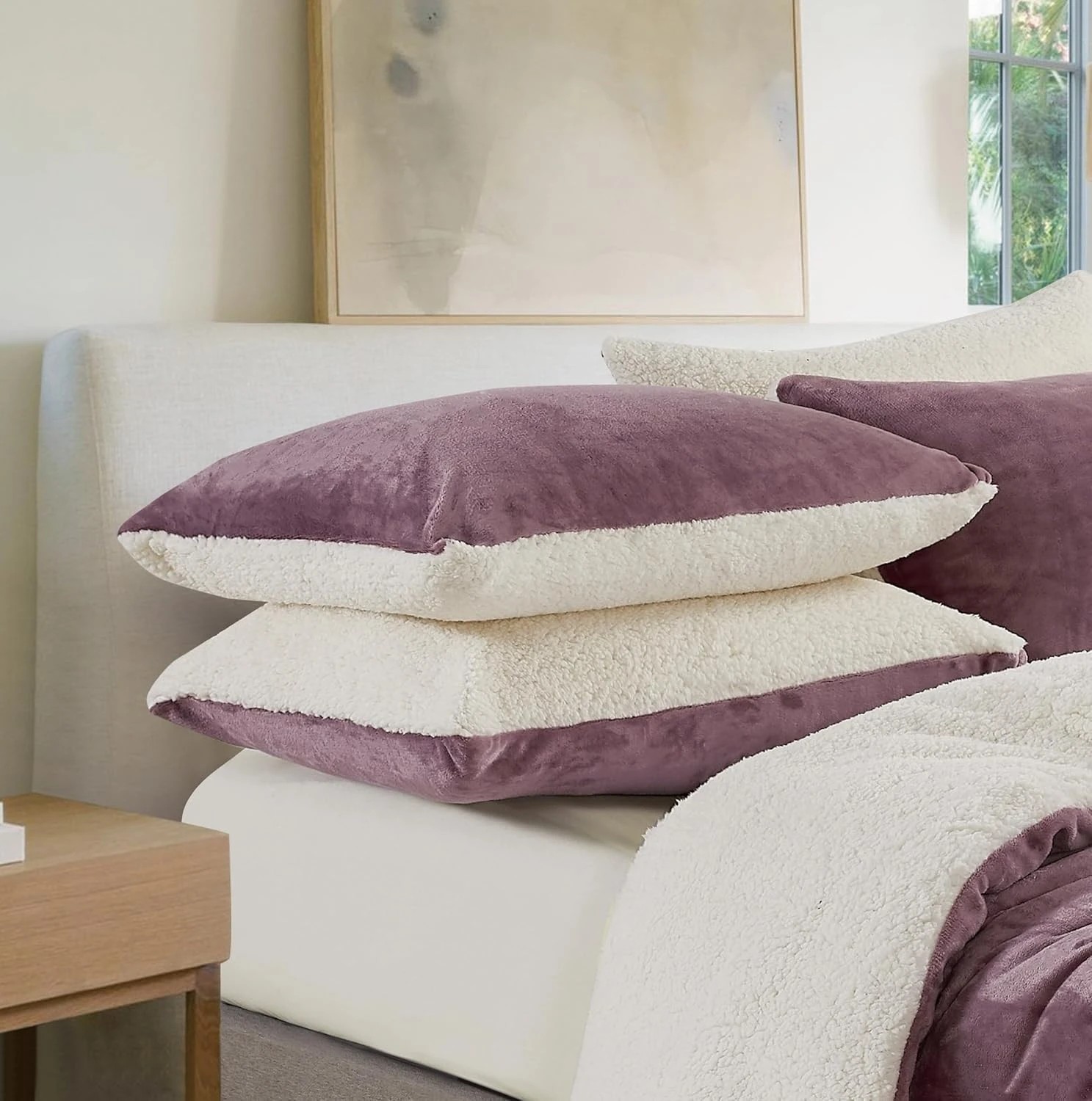 2 Gioia Casa 2-Pack Teddy Sherpa Standard Pillowcases Reversible Velvet - Mauve, 2 of 7