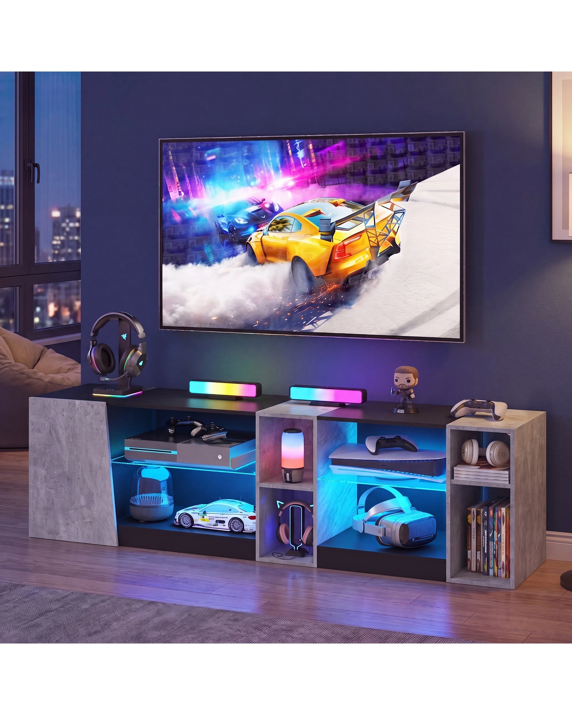 Advwin LED TV Unit Cabinet Gaming Entertainment Center w/ Adjustable ...