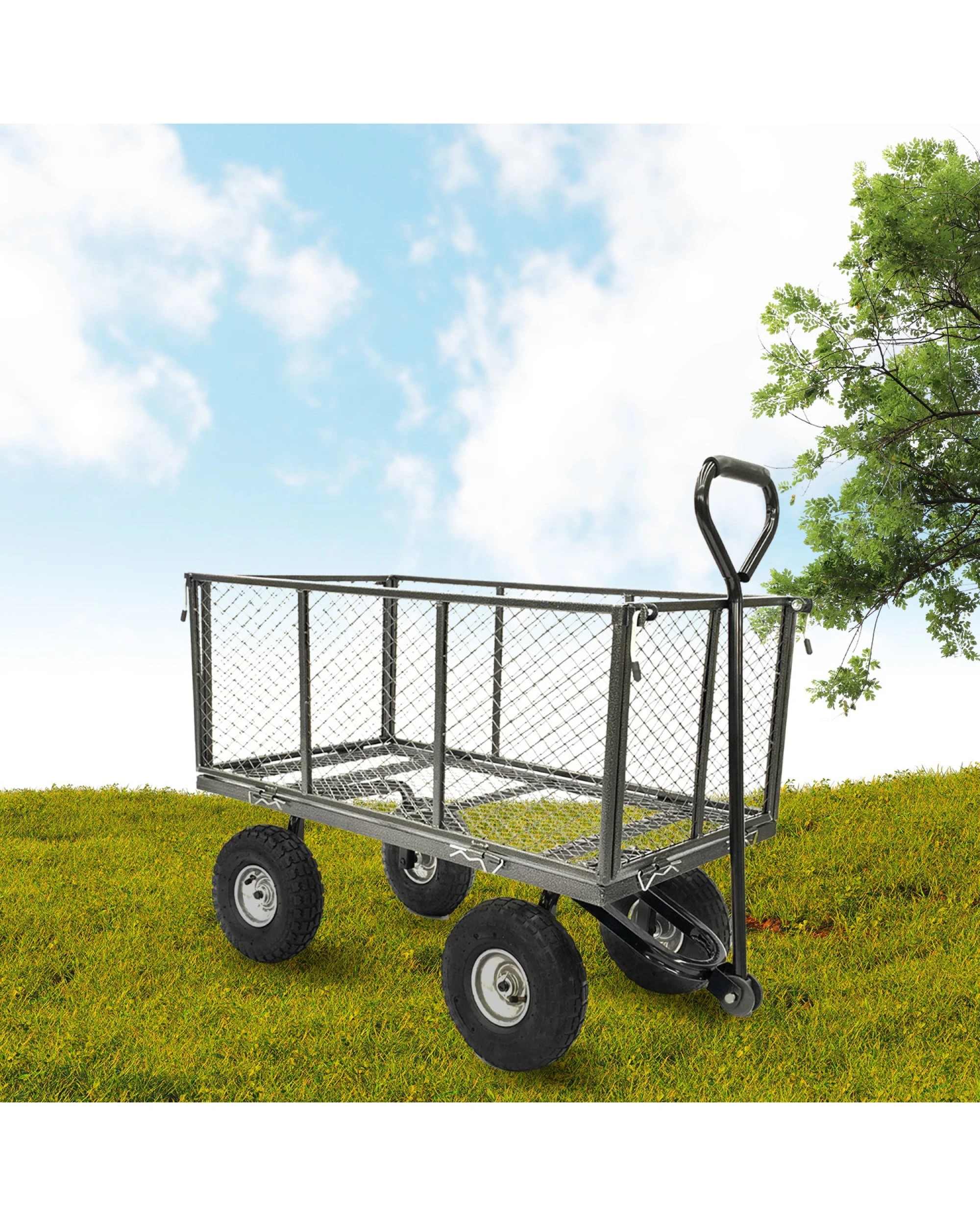 3 Wallaroo Steel Mesh Garden Trolley Cart 300kg Capacity Lounge Wagon Tool - Grey, 3 of 8