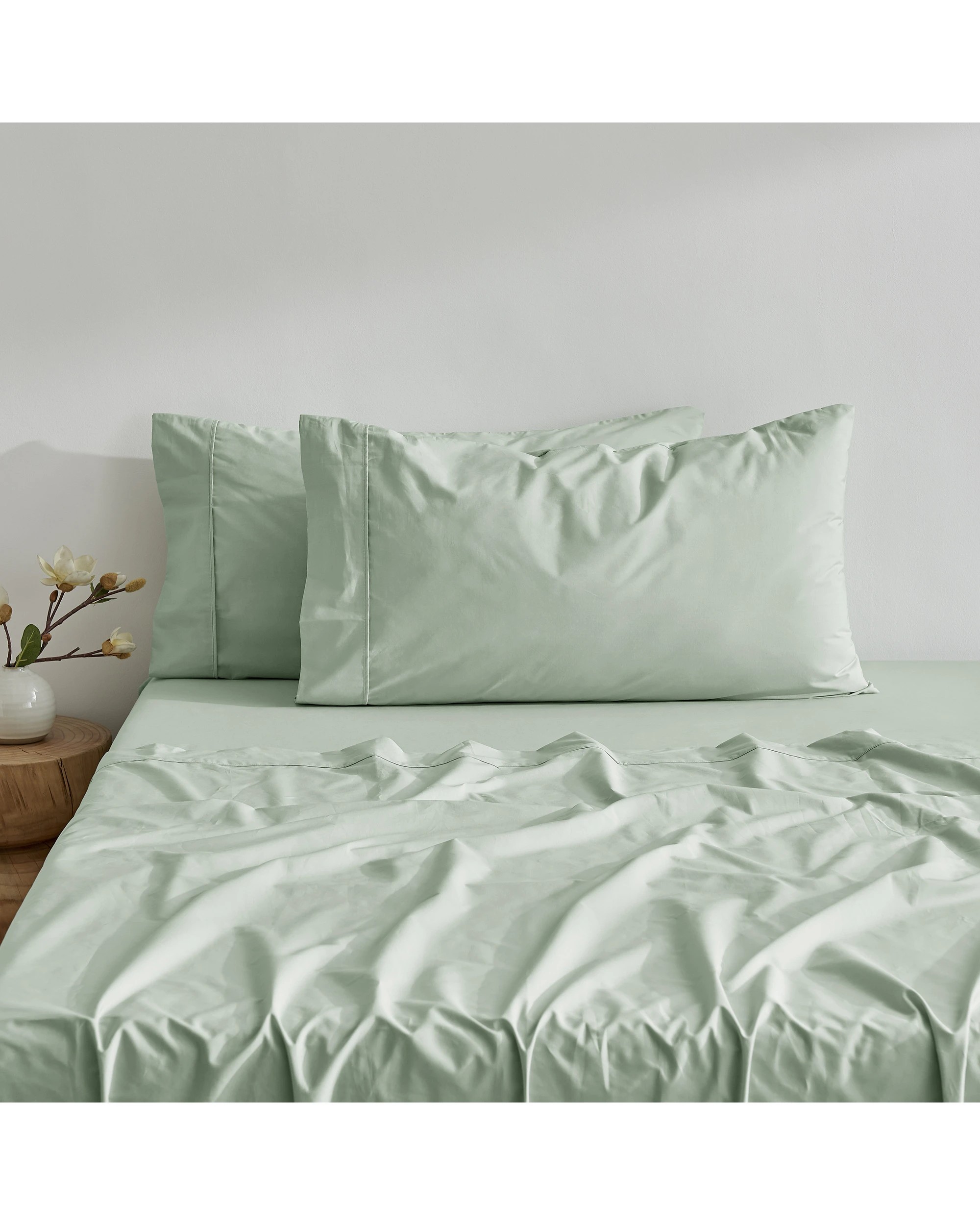 2 Dreamaker 300TC Cotton Percale King Pillowcase Twin Pack - Sage, 2 of 7