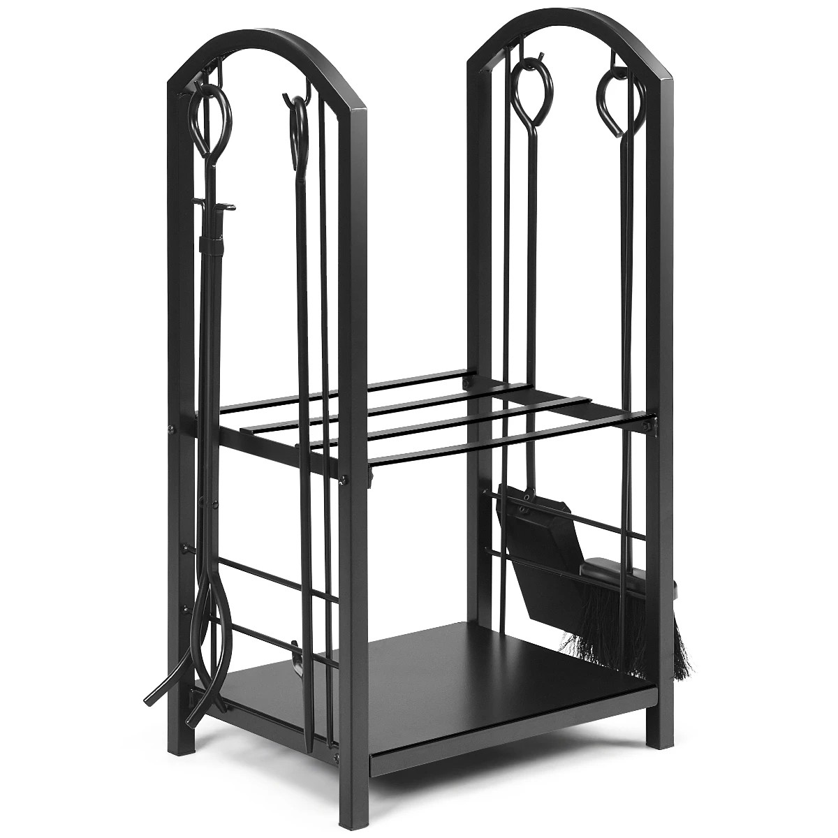 1 Costway Firewood Rack Stand Iron Log Wood Holder Fireplace Tool - Black, 1 of 3