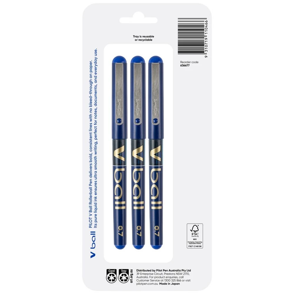 2 PILOT V Rollerball Pen 0.7mm Blue 3 Pack, 2 of 6