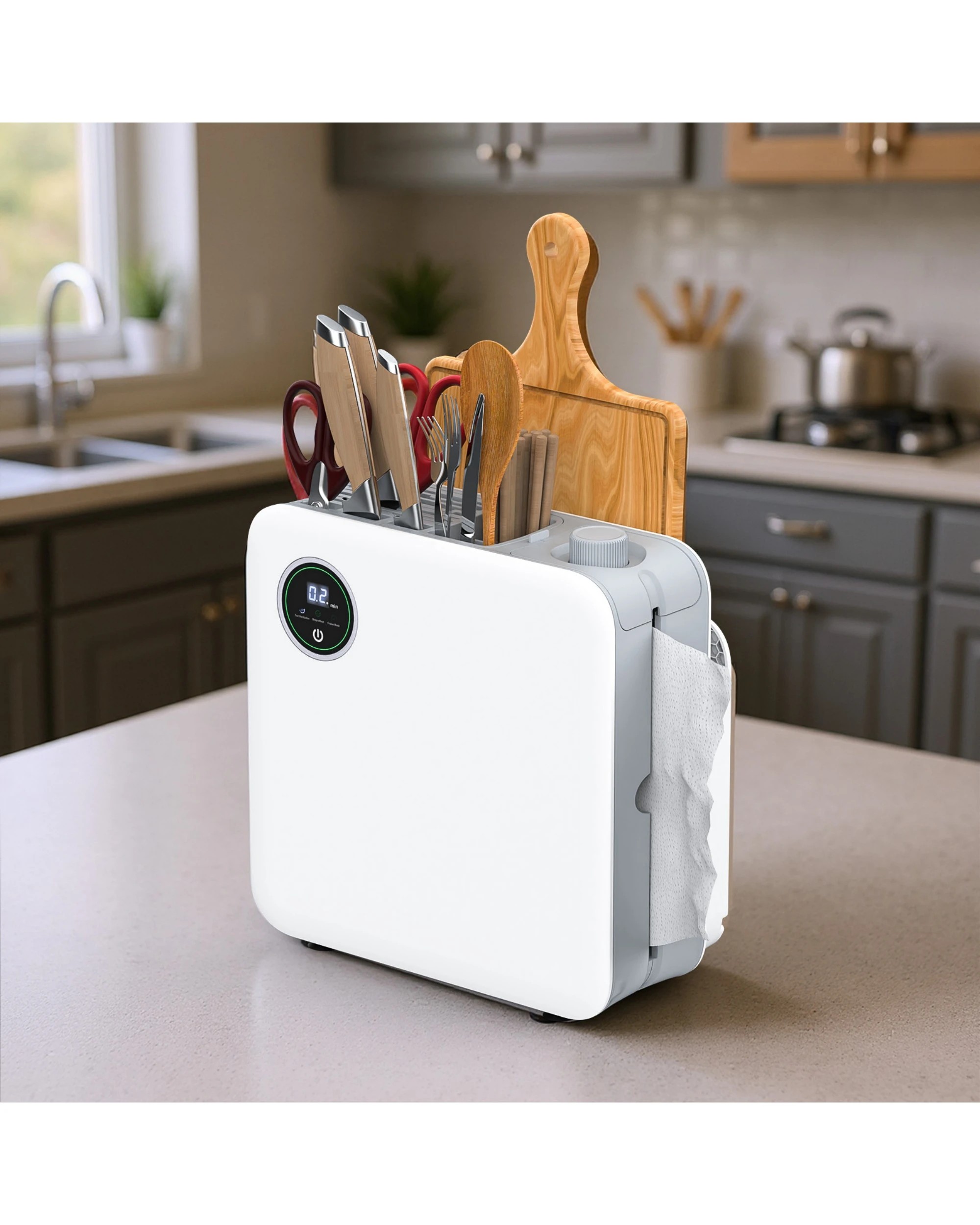 1 Advwin Knife Sterilizer And Sharpener Station, Kitchen Cutlery Disinfection Rack With 3 Modes, 1 of 7