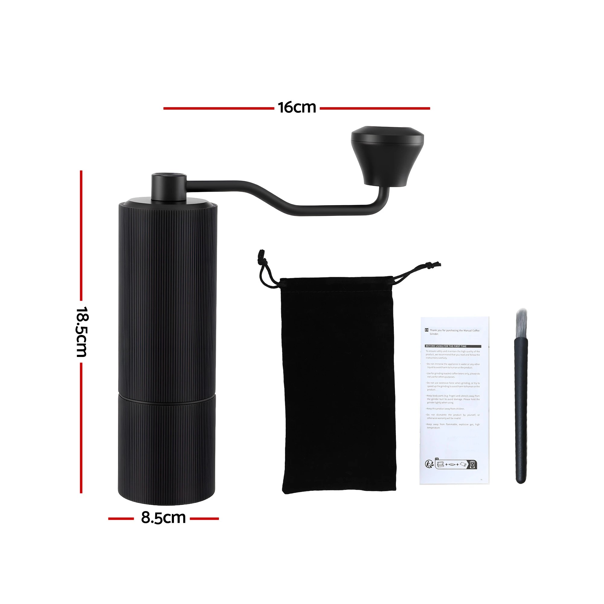 2 Devanti Manual Coffee Grinder with 24 Precise Settings Portable Hand Bean Burr Mill with Brush - Grey, 2 of 8