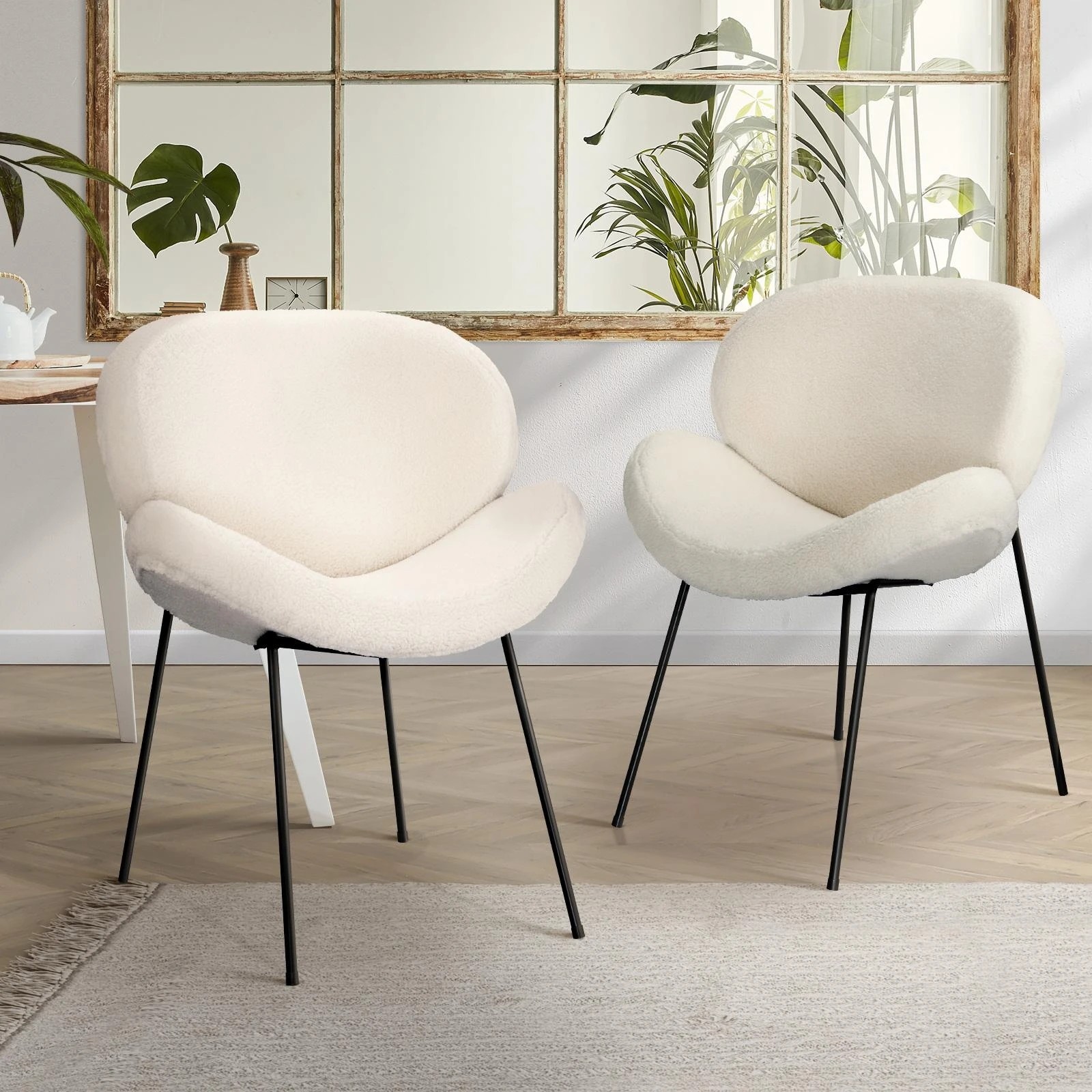 2 Oikiture 2pcs Armchair Dining Chair Accent Chairs Tub Armchairs Sherpa
 - White, 2 of 10