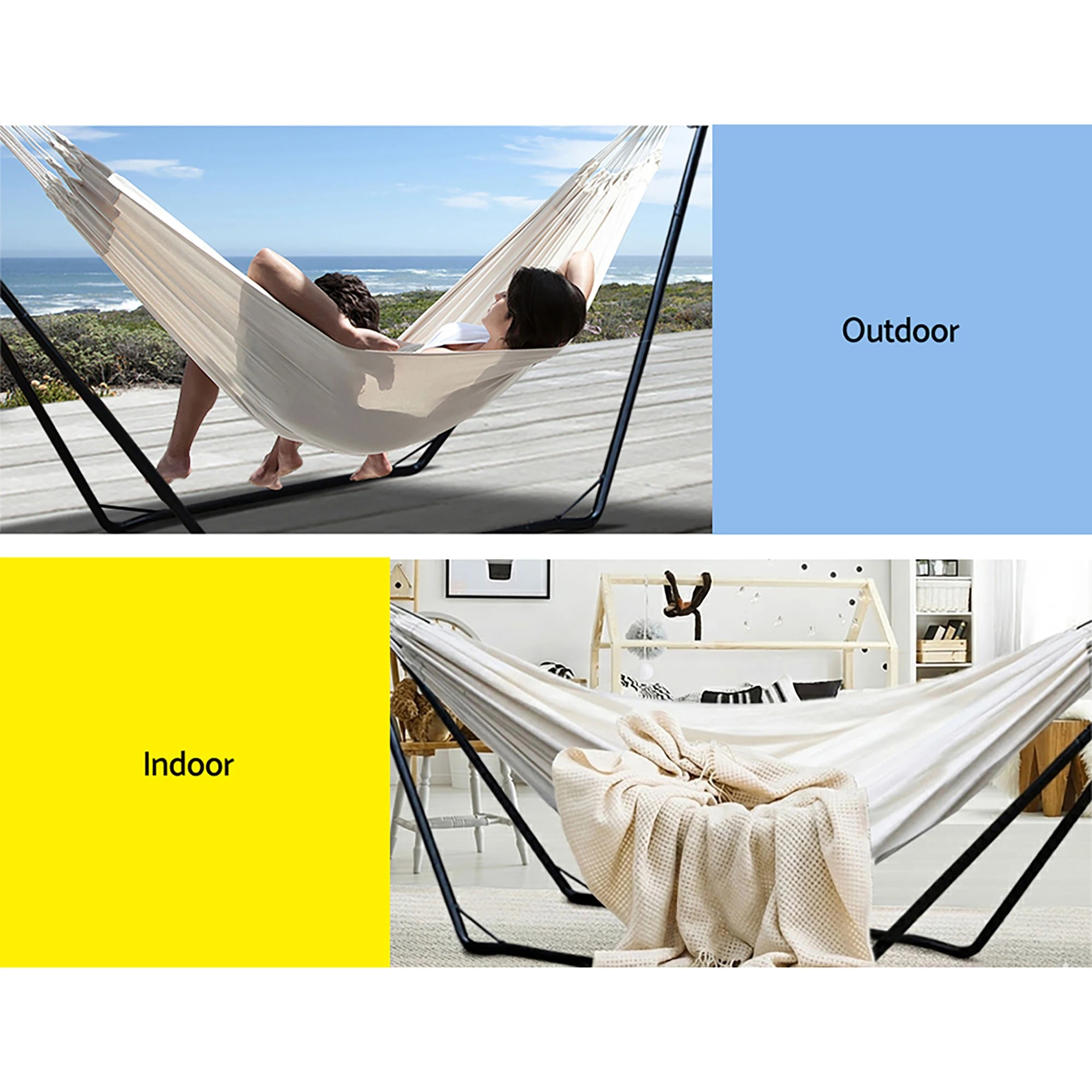 4 Gardeon Hammock Bed with Stand Outdoor Camping Hammocks Steel Frame - Beige, 4 of 7