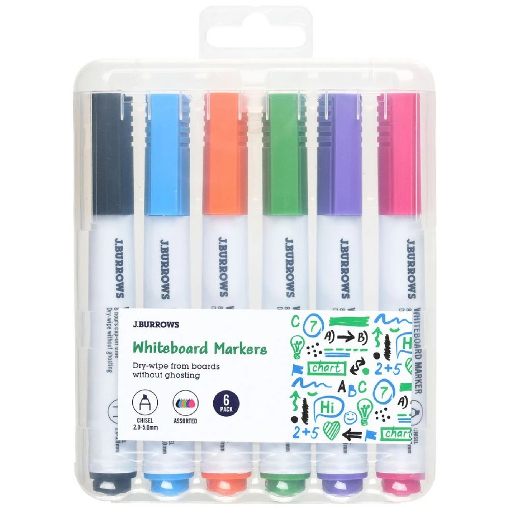 1 J.Burrows Whiteboard Markers Chisel Assorted 6 Pack, 1 of 3